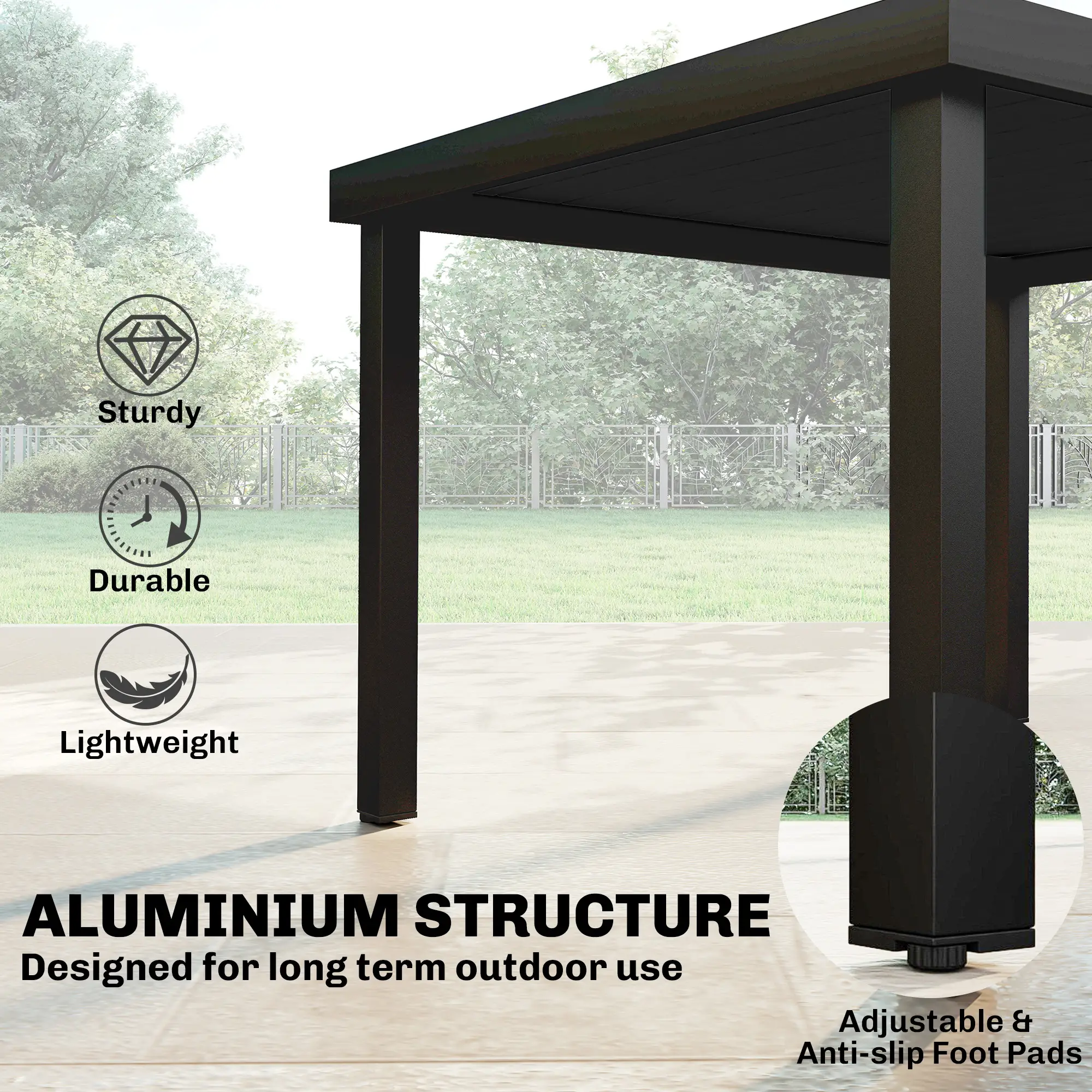 Aluminum Outdoor Dining Table for 6, 47.2" x 35.4" x 29.1", Black - Image 5