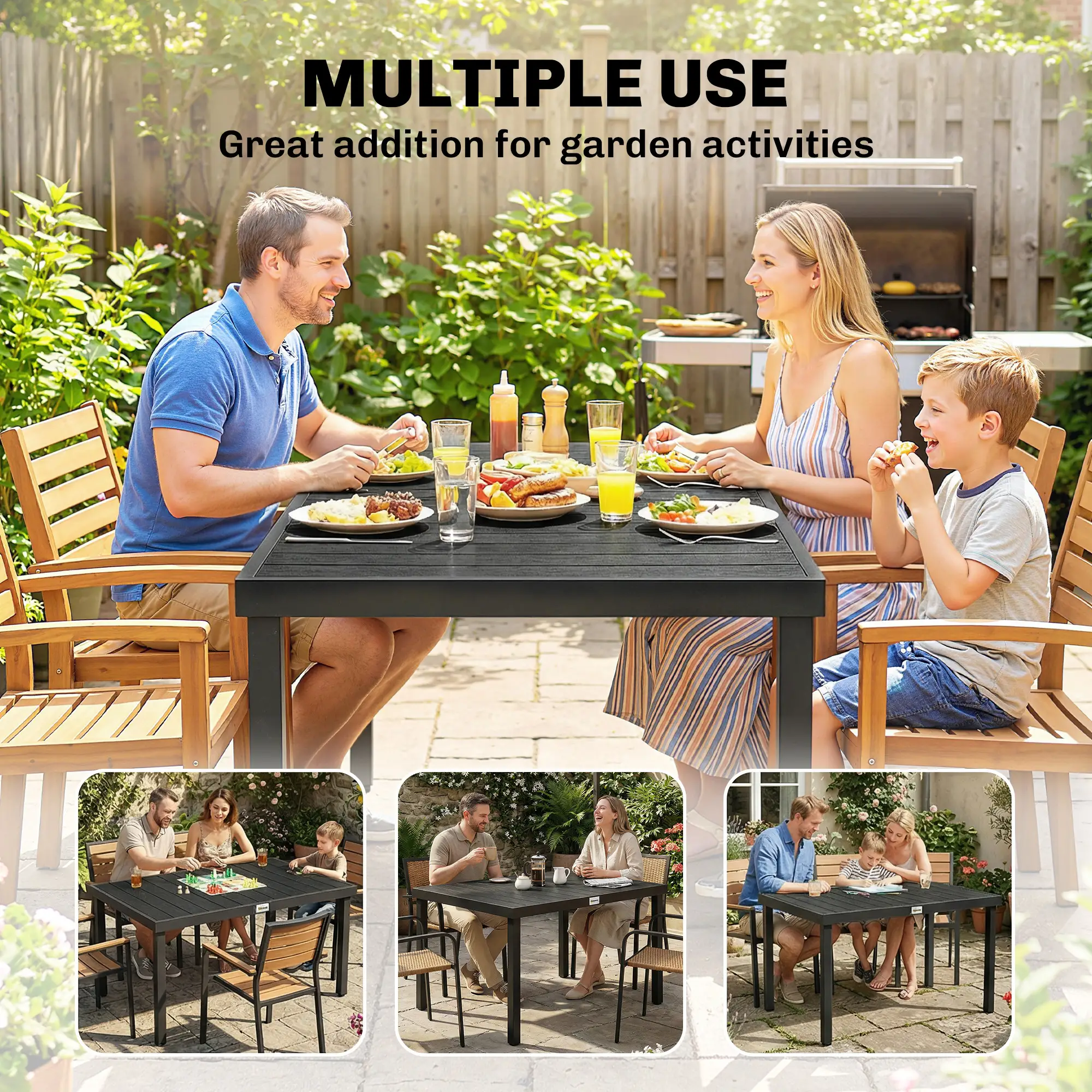 Aluminum Outdoor Dining Table for 6, 47.2" x 35.4" x 29.1", Black - Image 6