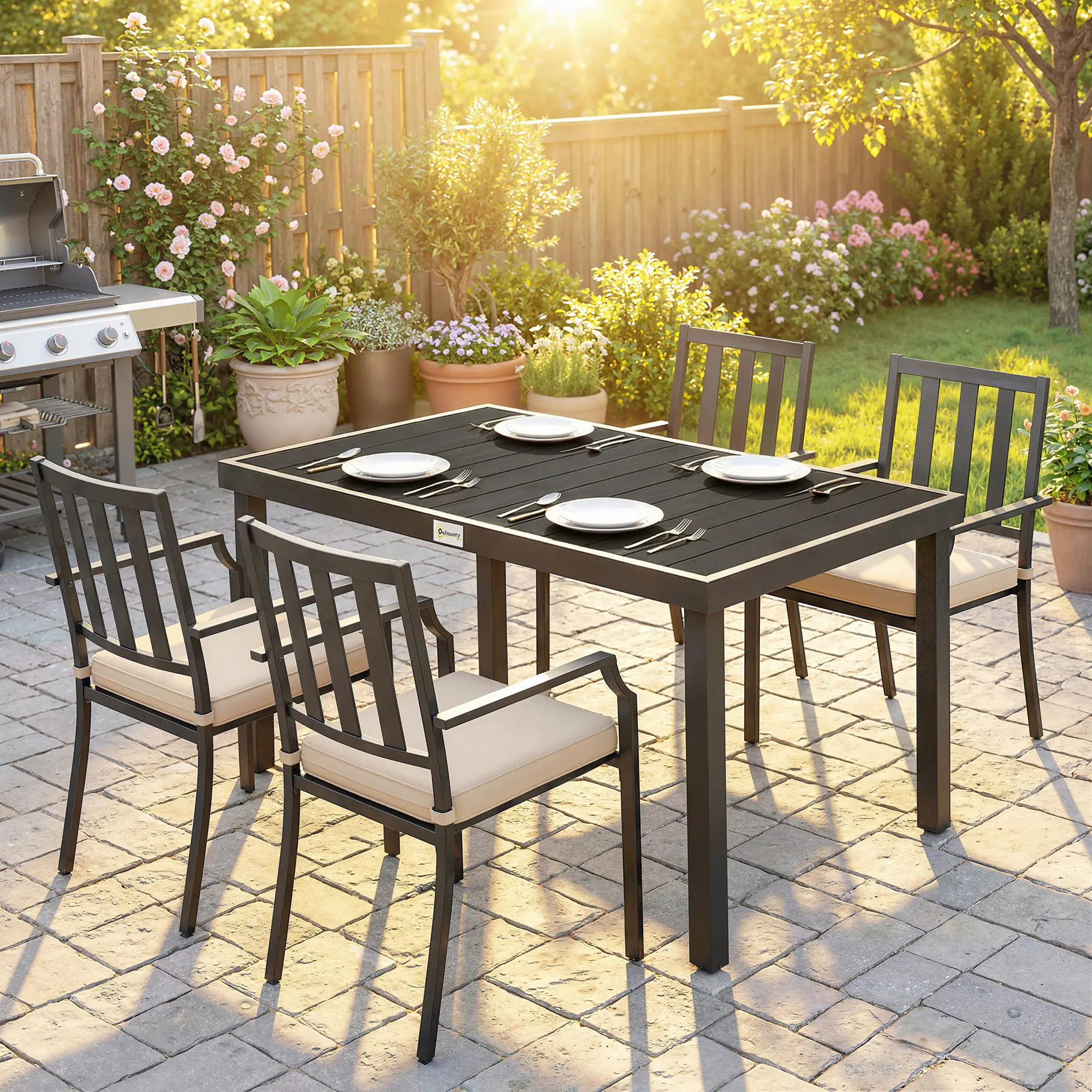 Aluminum Outdoor Dining Table for 6, 47.2" x 35.4" x 29.1", Black - Image 8