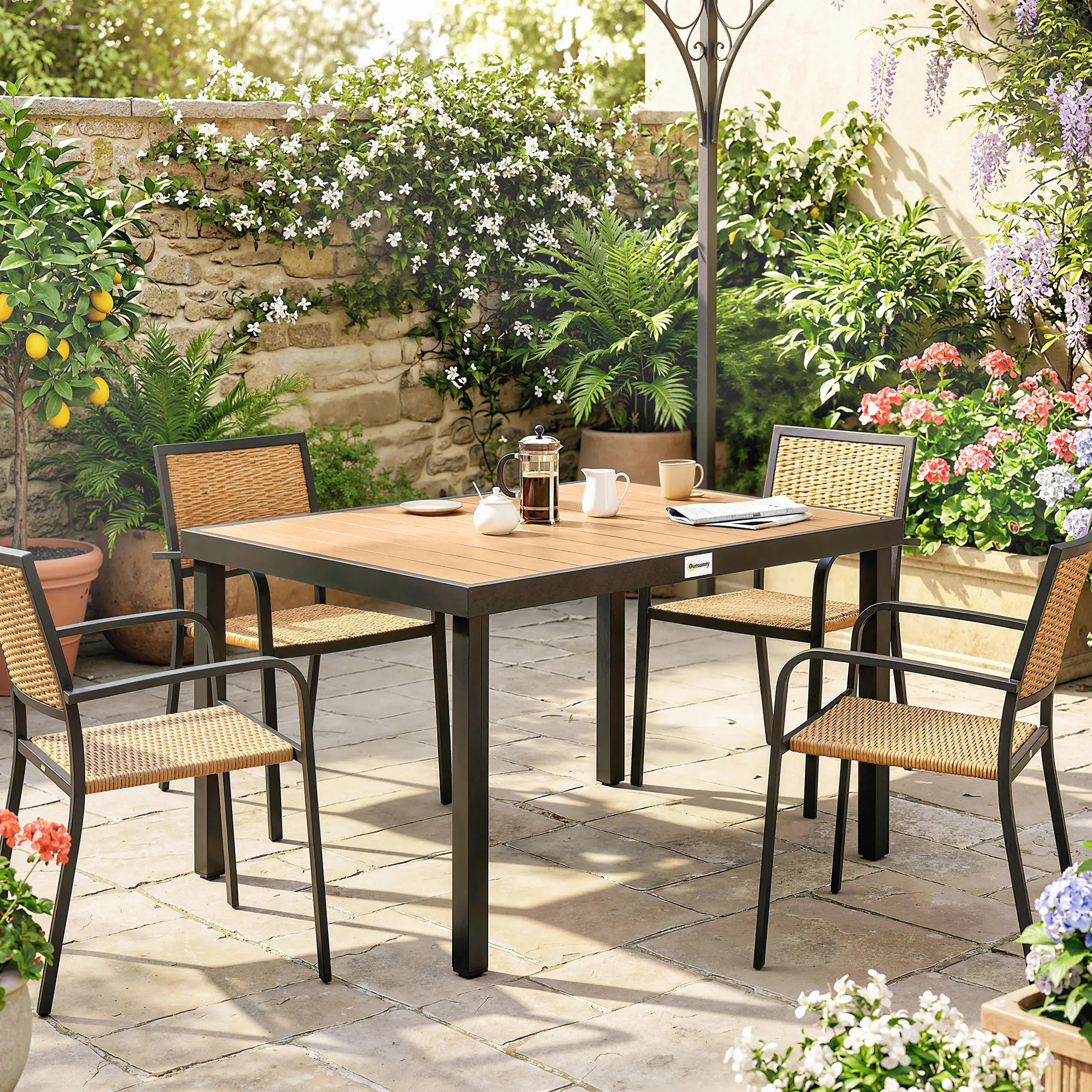 Aluminum Outdoor Dining Table for 6, 47.2" x 35.4" x 29.1", Natural - Image 10