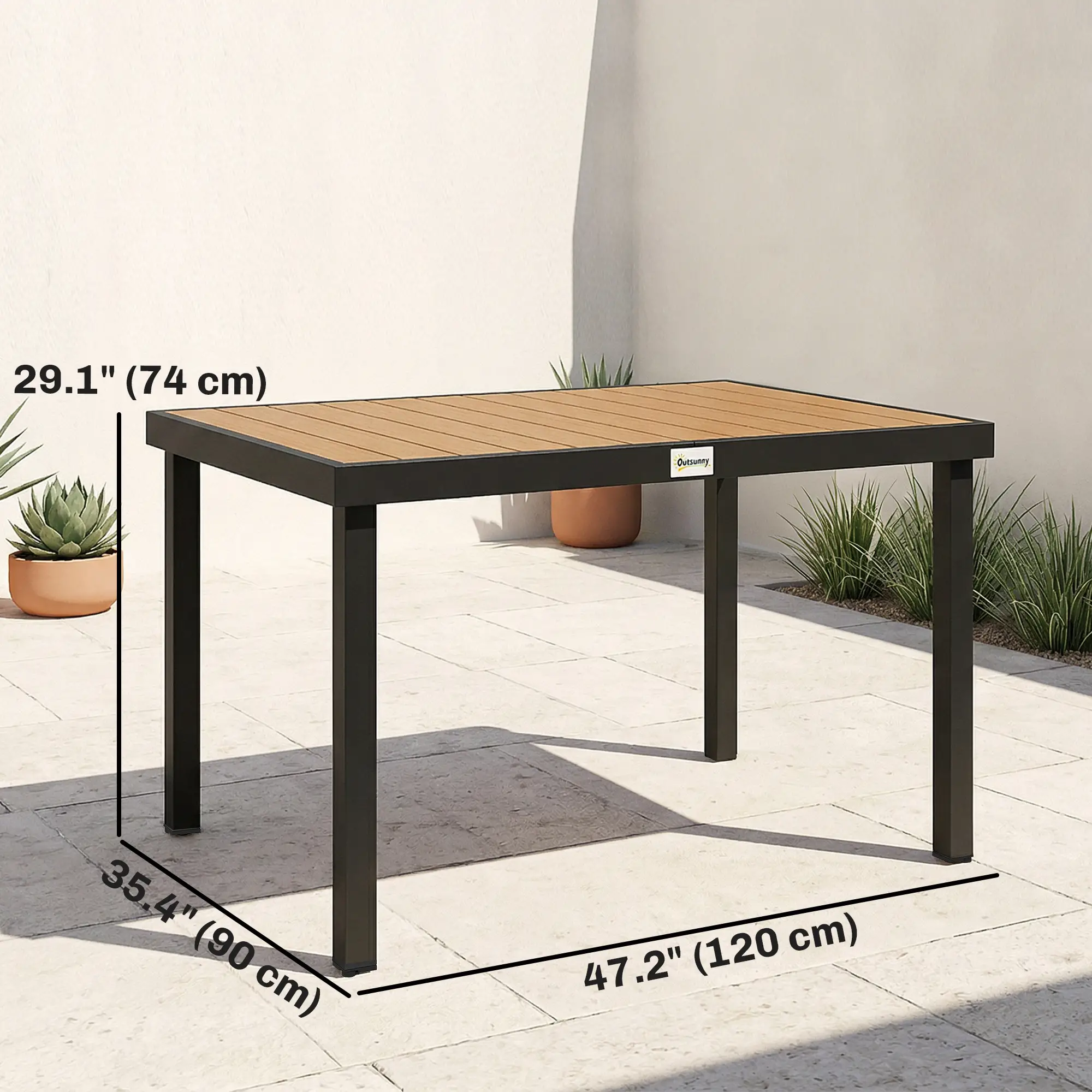 Aluminum Outdoor Dining Table for 6, 47.2" x 35.4" x 29.1", Natural - Image 3
