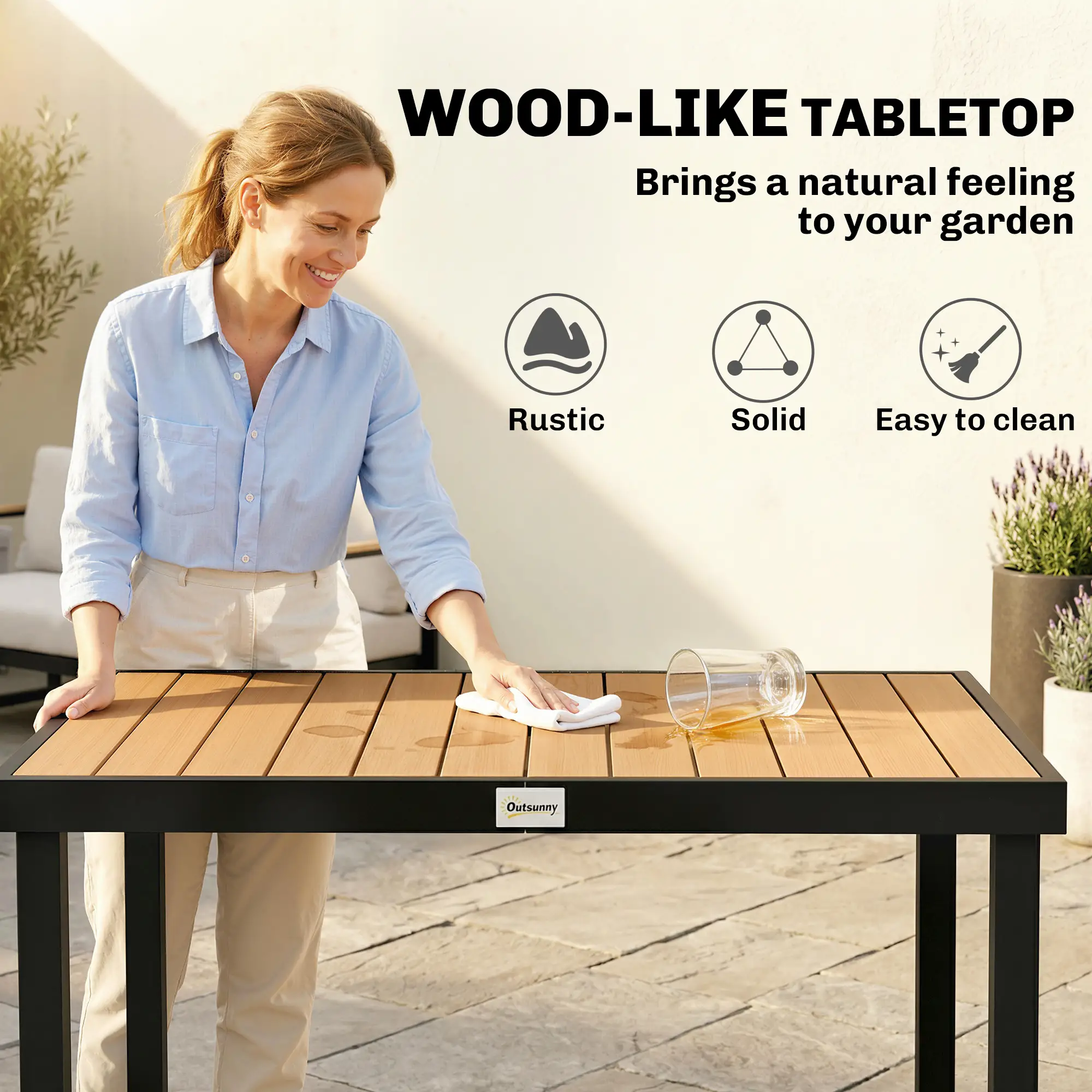Aluminum Outdoor Dining Table for 6, 47.2" x 35.4" x 29.1", Natural - Image 4