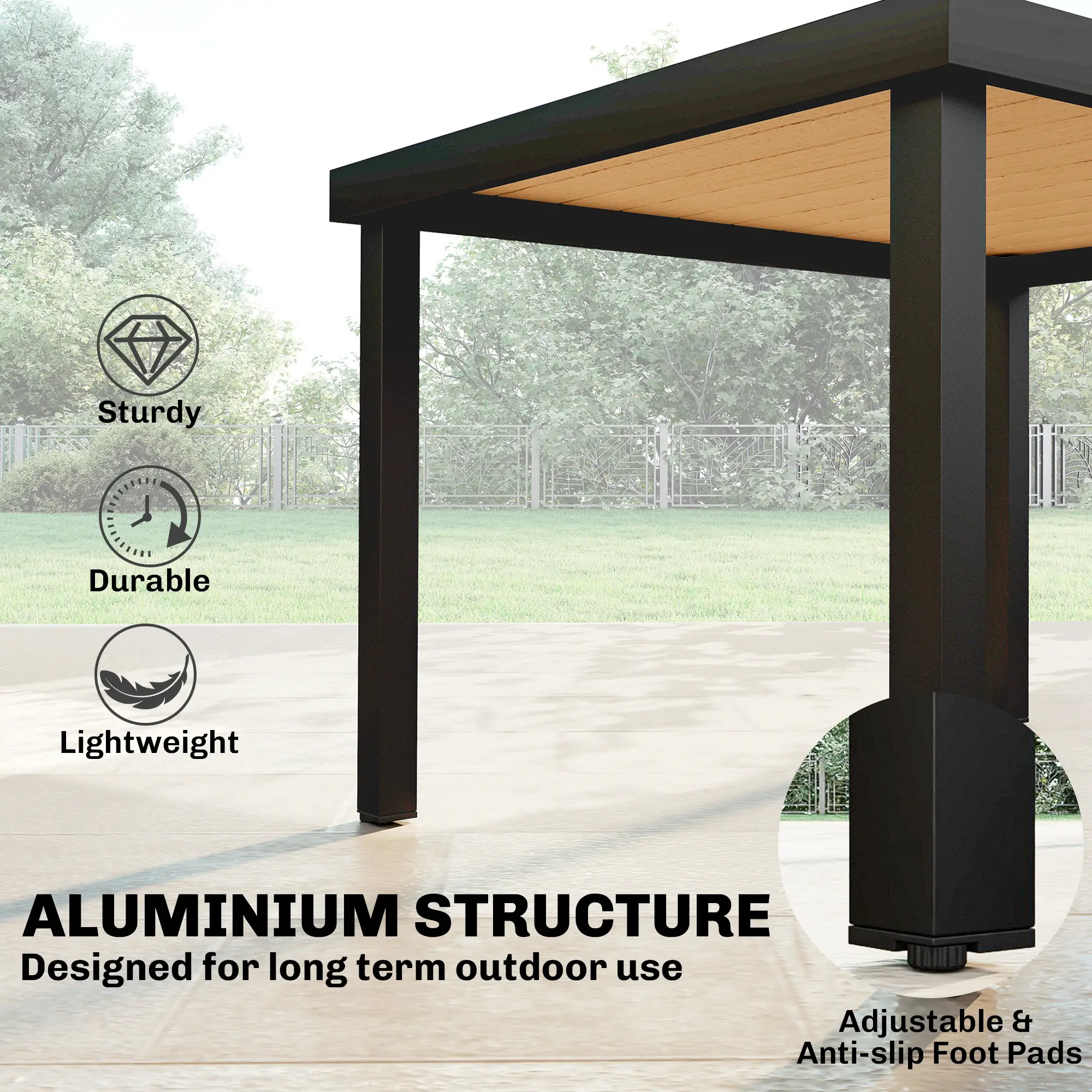 Aluminum Outdoor Dining Table for 6, 47.2" x 35.4" x 29.1", Natural - Image 5