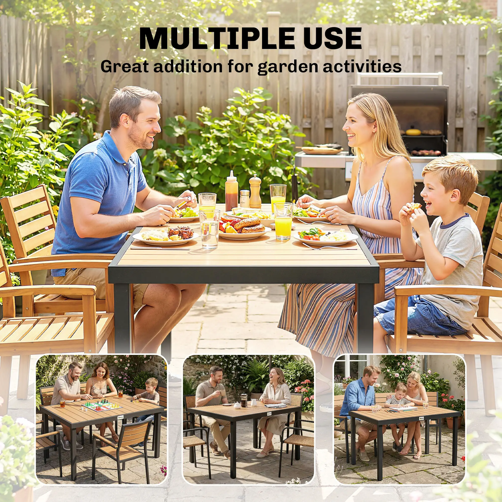 Aluminum Outdoor Dining Table for 6, 47.2" x 35.4" x 29.1", Natural - Image 6