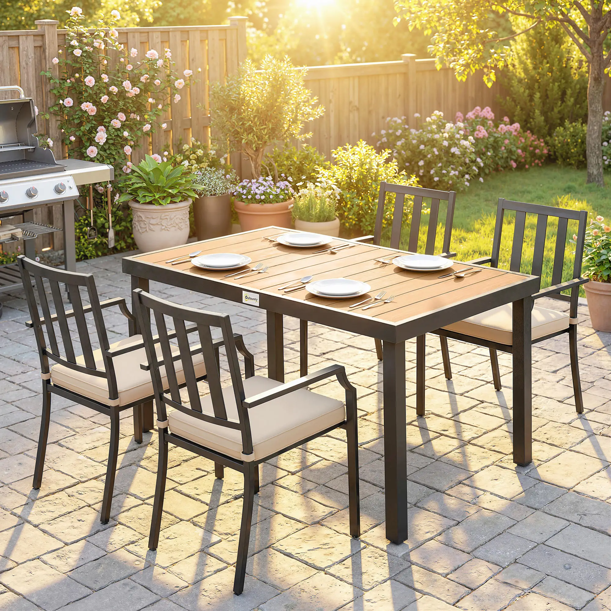 Aluminum Outdoor Dining Table for 6, 47.2" x 35.4" x 29.1", Natural - Image 8