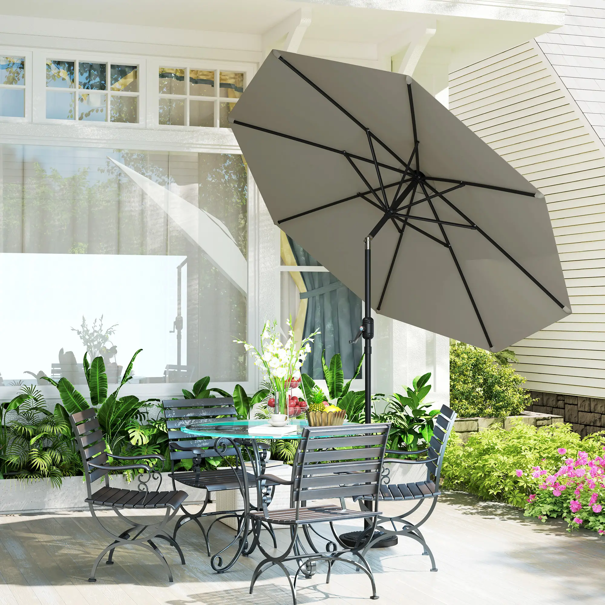 Aluminum Patio Umbrella, 8.5ft, Garden Outdoor Parasol, Light Grey - Image 2