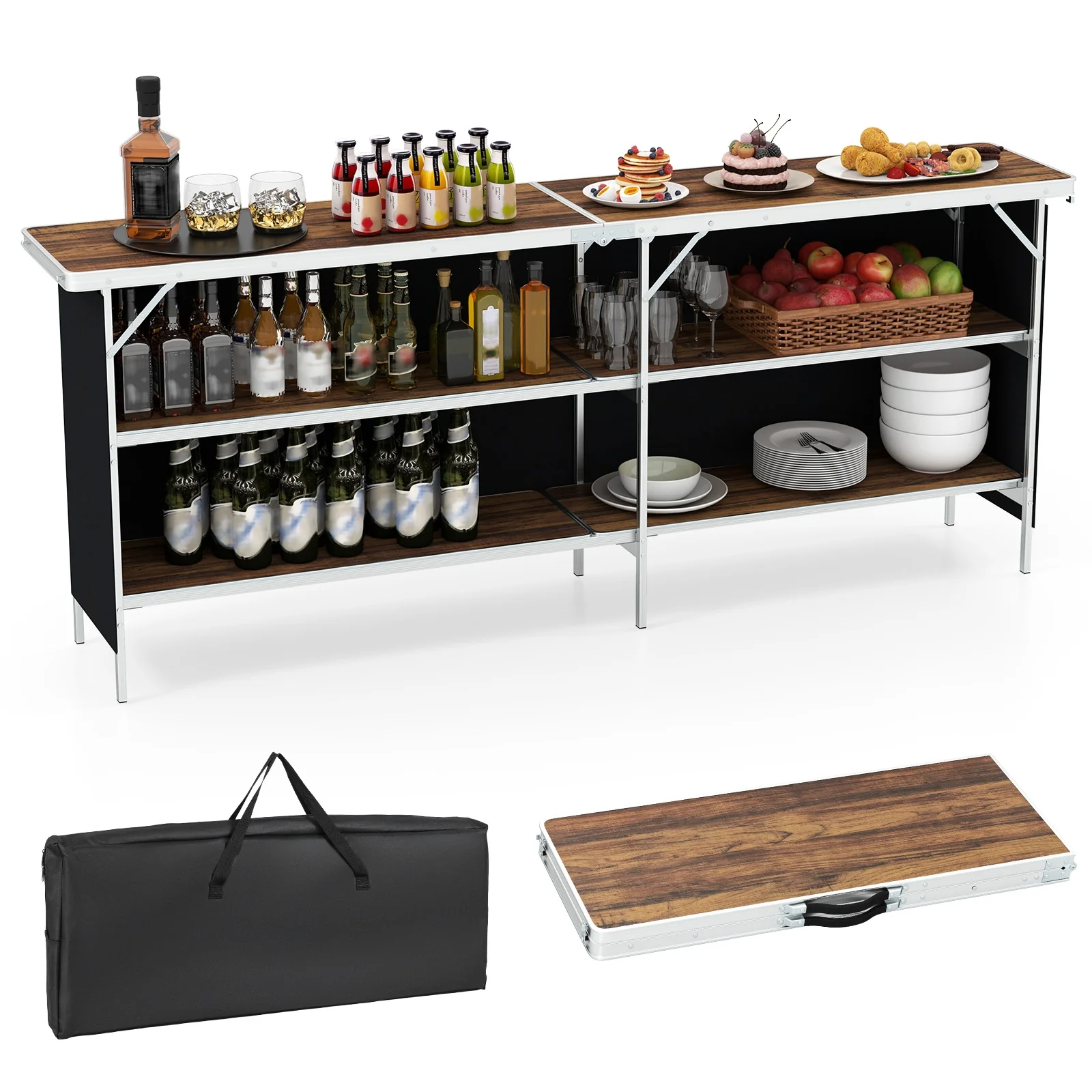 Aluminum Portable Picnic Table, 2-Tier Shelves, Spacious Tabletop - Image 4