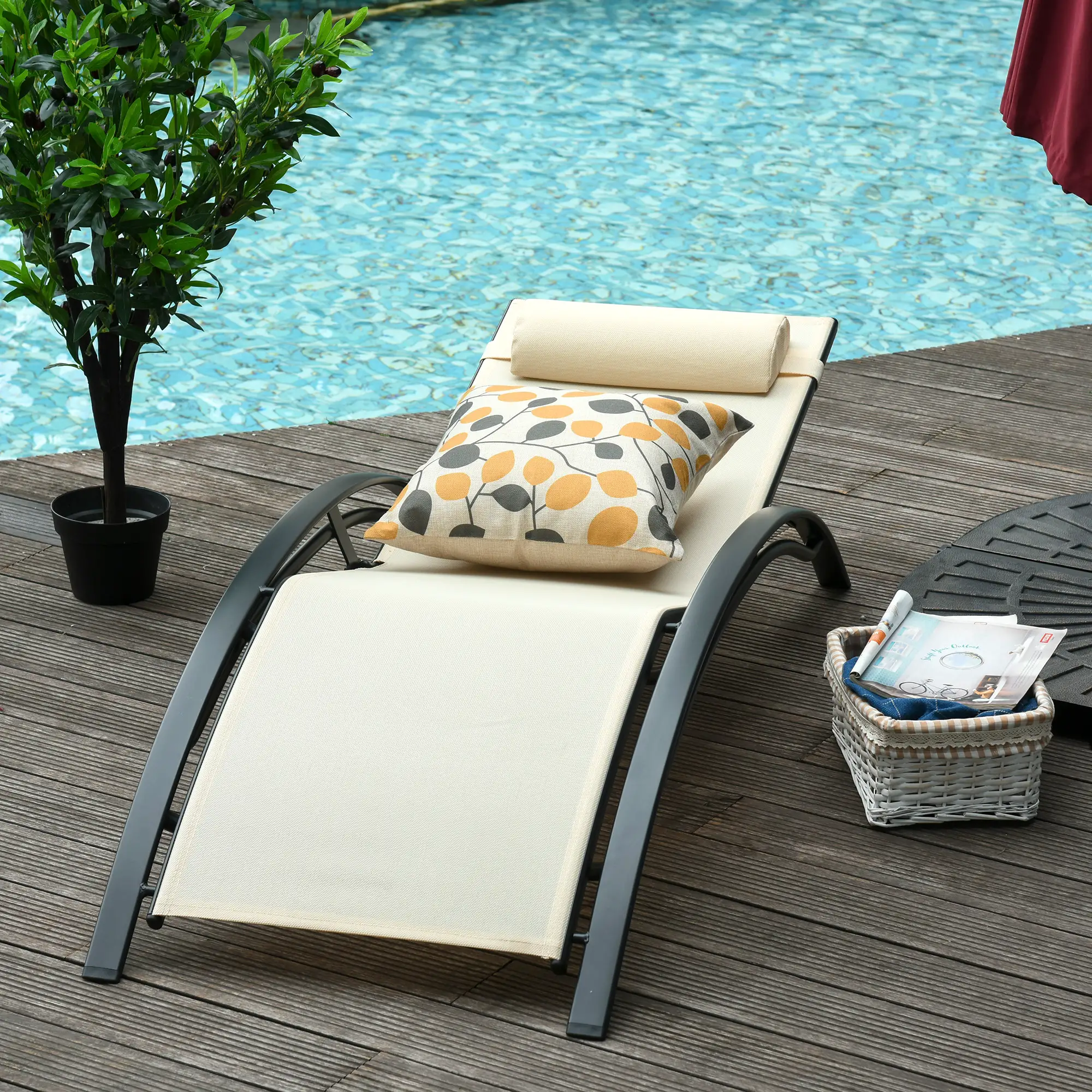 Aluminum Reclining Lounge Chair, 5-Level Adjustable Backrest, Beige - Image 11
