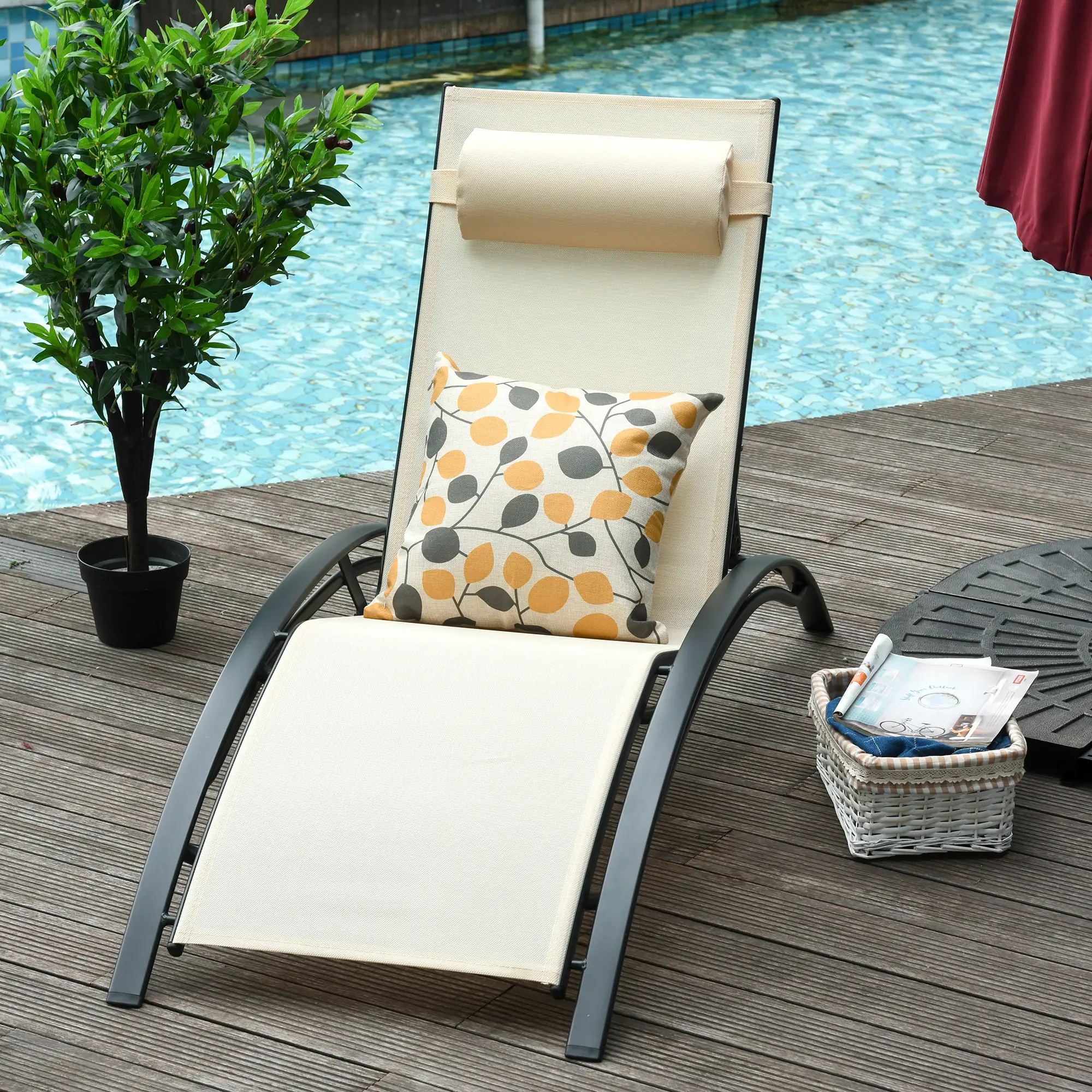 Aluminum Reclining Lounge Chair, 5-Level Adjustable Backrest, Beige - Image 12