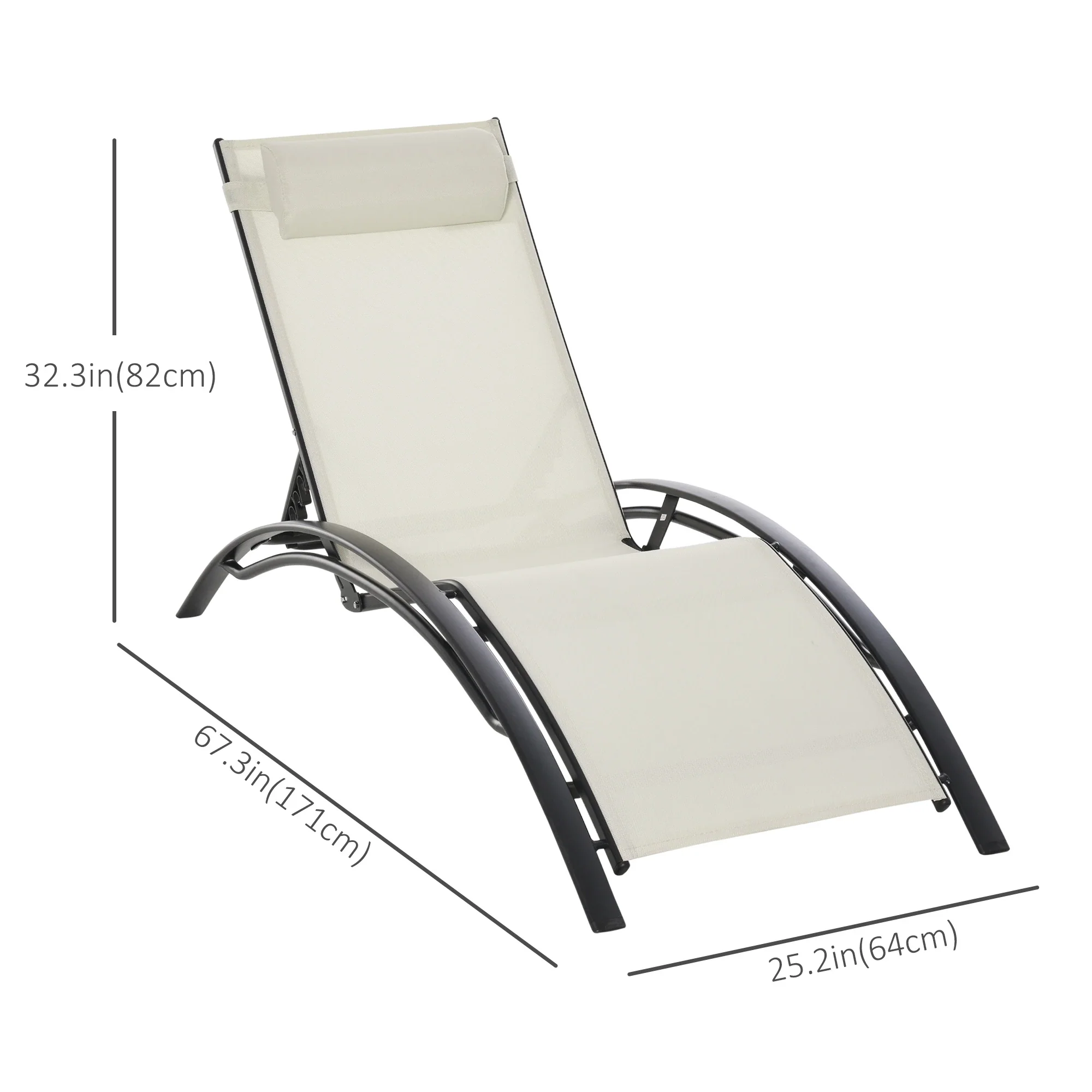 Aluminum Reclining Lounge Chair, 5-Level Adjustable Backrest, Beige - Image 3