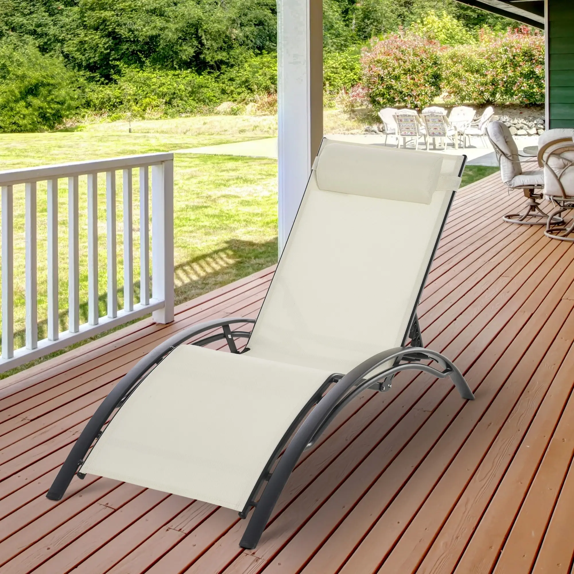 Aluminum Reclining Lounge Chair, 5-Level Adjustable Backrest, Beige - Image 8