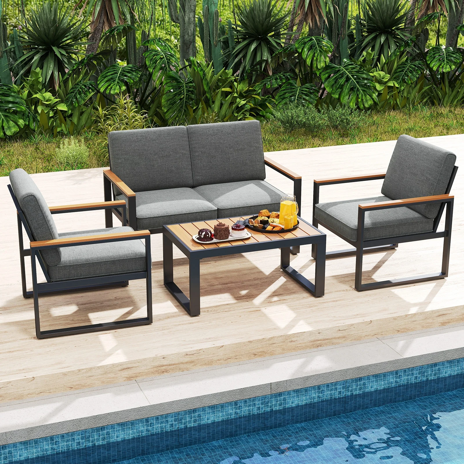 Aluminum Sofa Armchairs Set Of 2, Modern Patio Balcony, Grey - Image 2