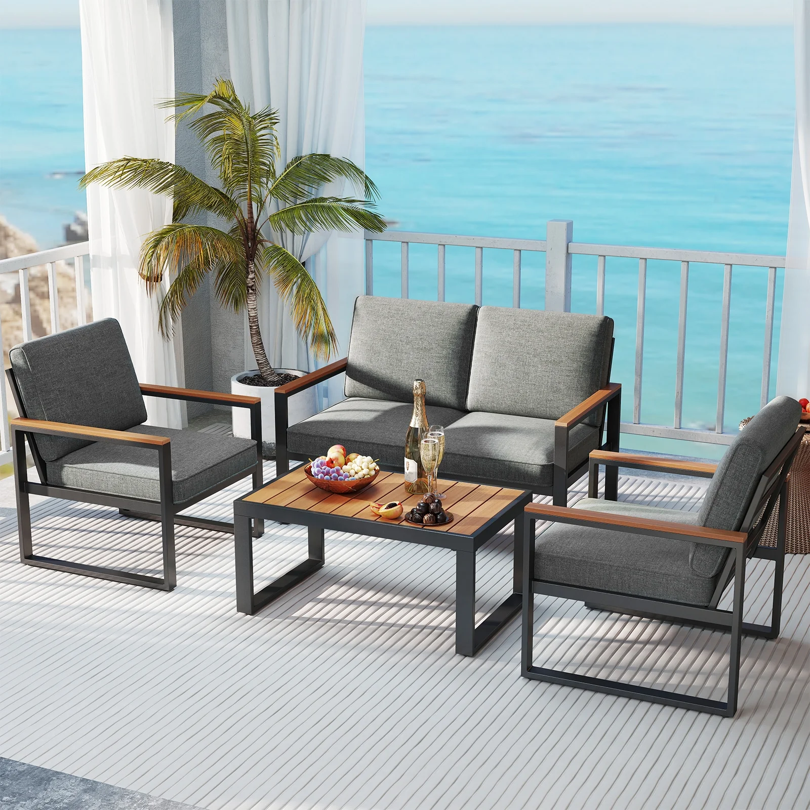 Aluminum Sofa Armchairs Set Of 2, Modern Patio Balcony, Grey - Image 3