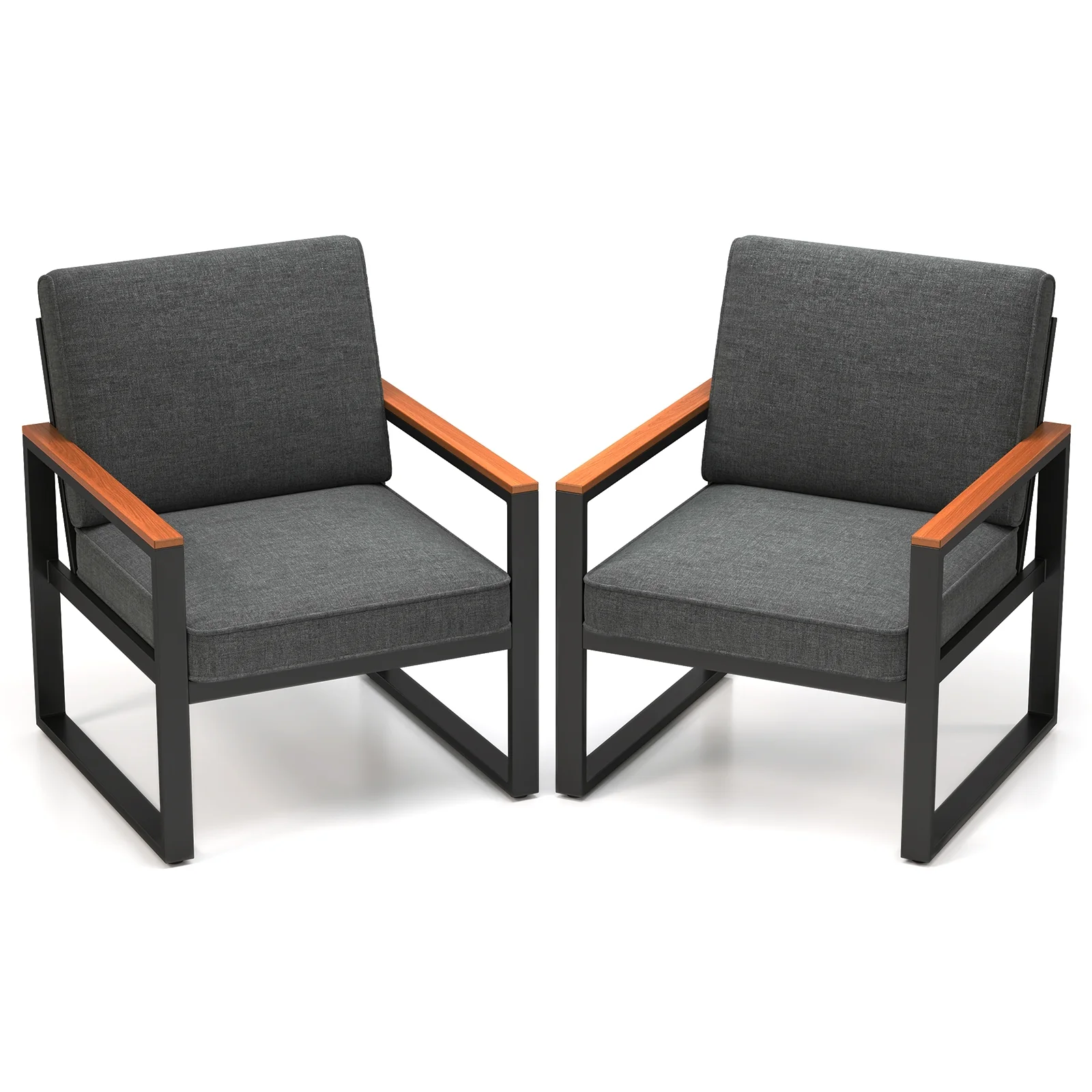 Aluminum Sofa Armchairs Set Of 2, Modern Patio Balcony, Grey - Image 4