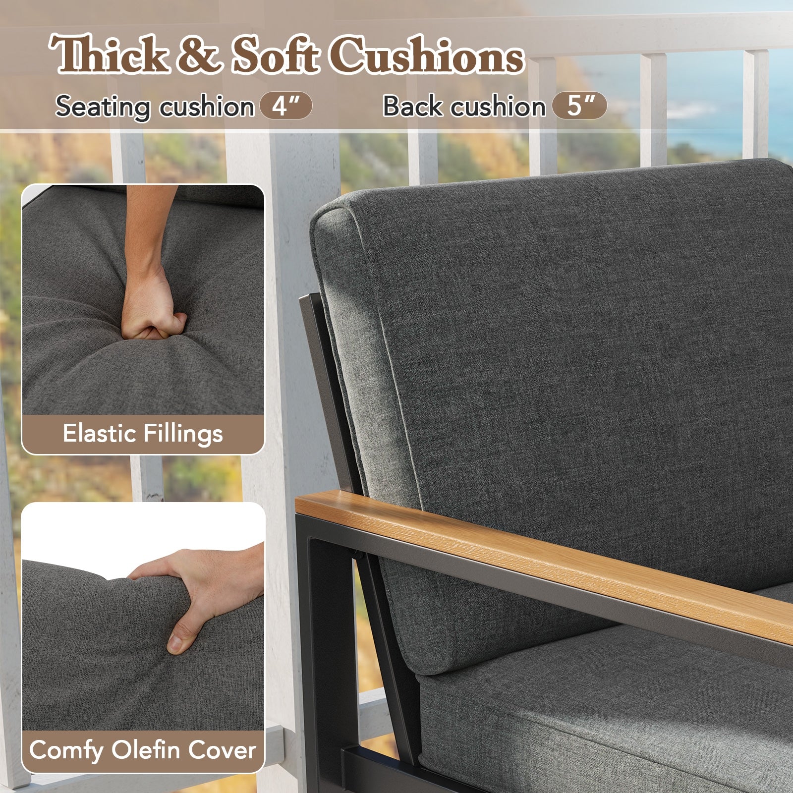 Aluminum Sofa Armchairs Set Of 2, Modern Patio Balcony, Grey - Image 6