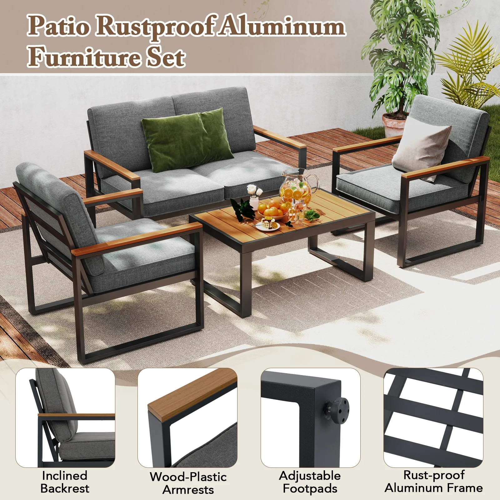Aluminum Sofa Armchairs Set Of 2, Modern Patio Balcony, Grey - Image 7