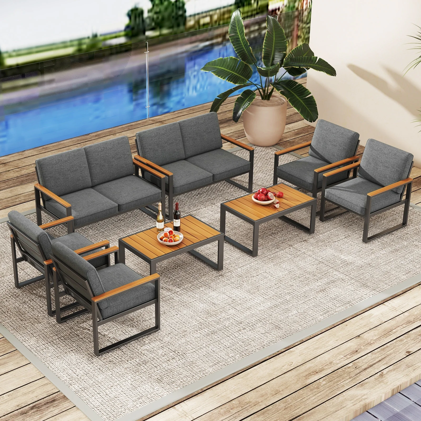 Aluminum Sofa Armchairs Set Of 2, Modern Patio Balcony, Grey - Image 9