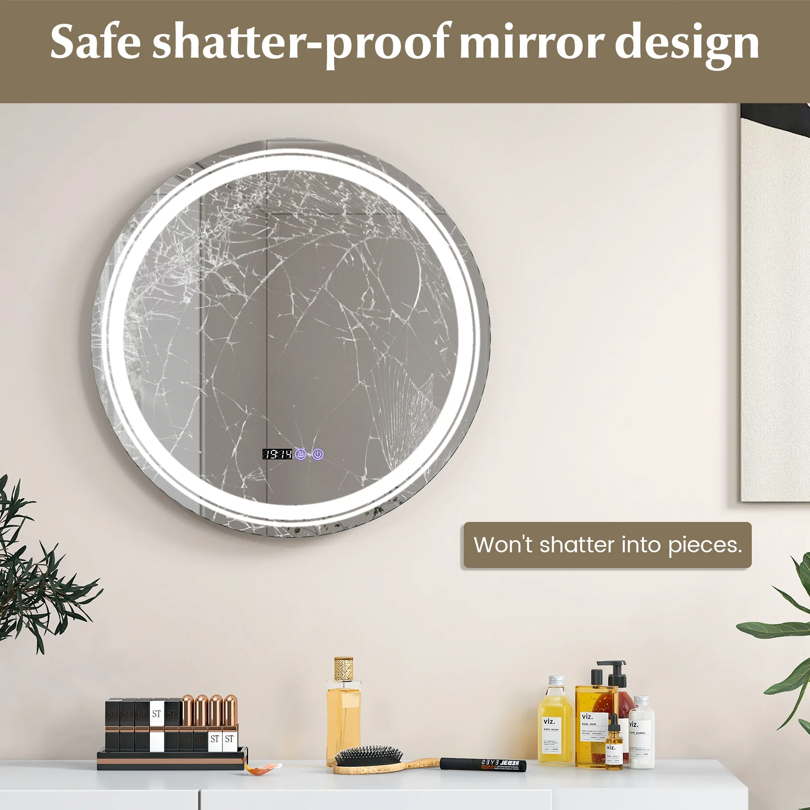 Anti-Fog Round LED Bathroom Mirror, M, 3 Color Lights, White - Image 10