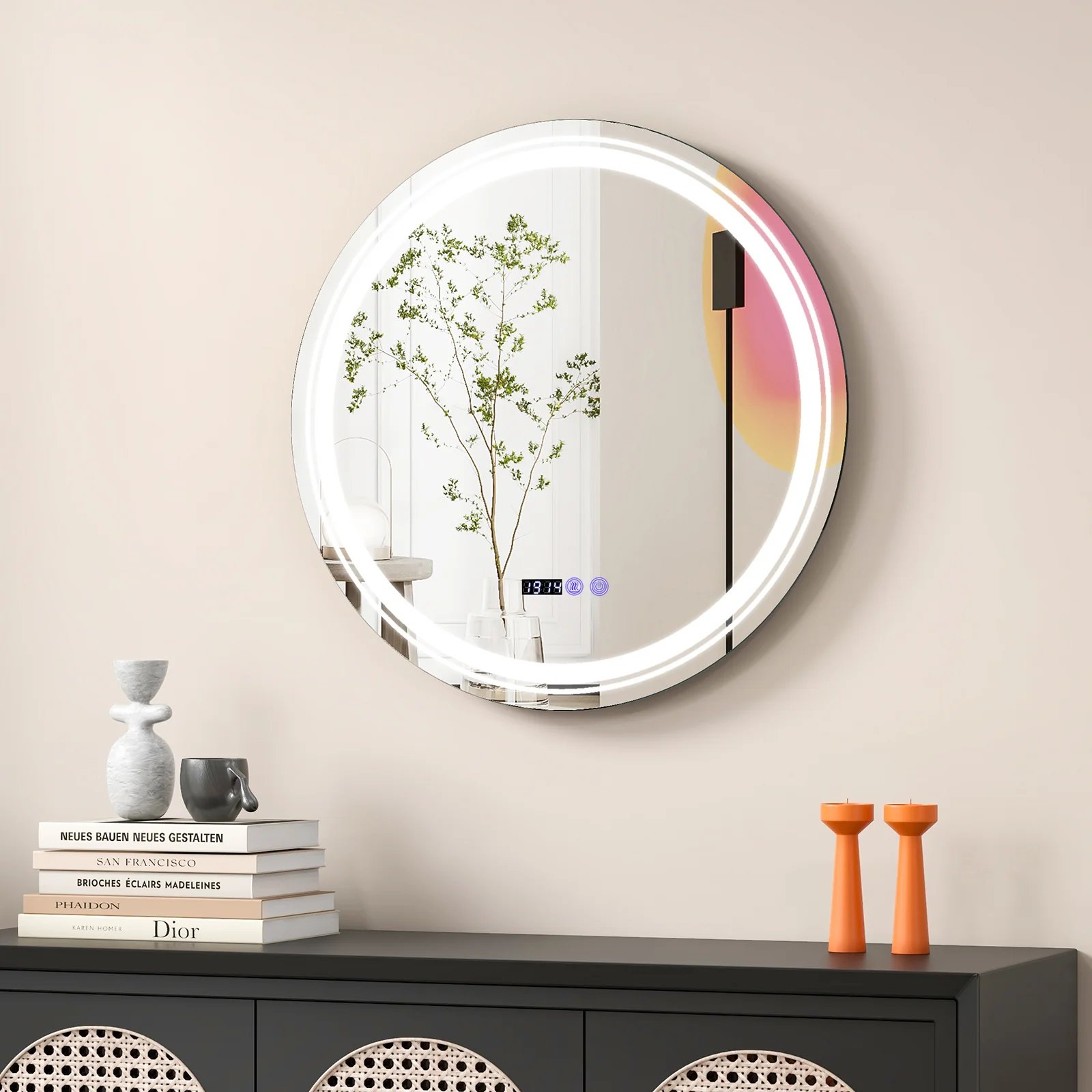 Anti-Fog Round LED Bathroom Mirror, M, 3 Color Lights, White - Image 3