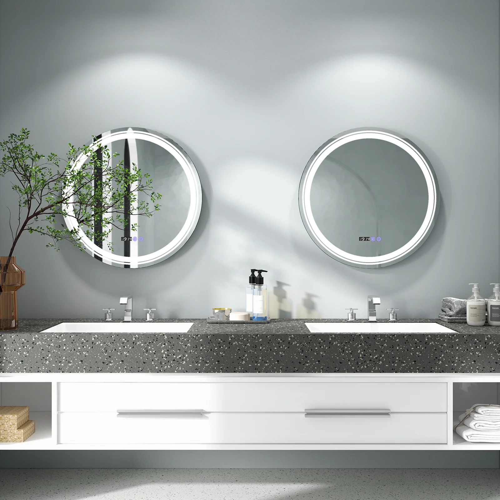 Anti-Fog Round LED Bathroom Mirror, M, 3 Color Lights, White - Image 6
