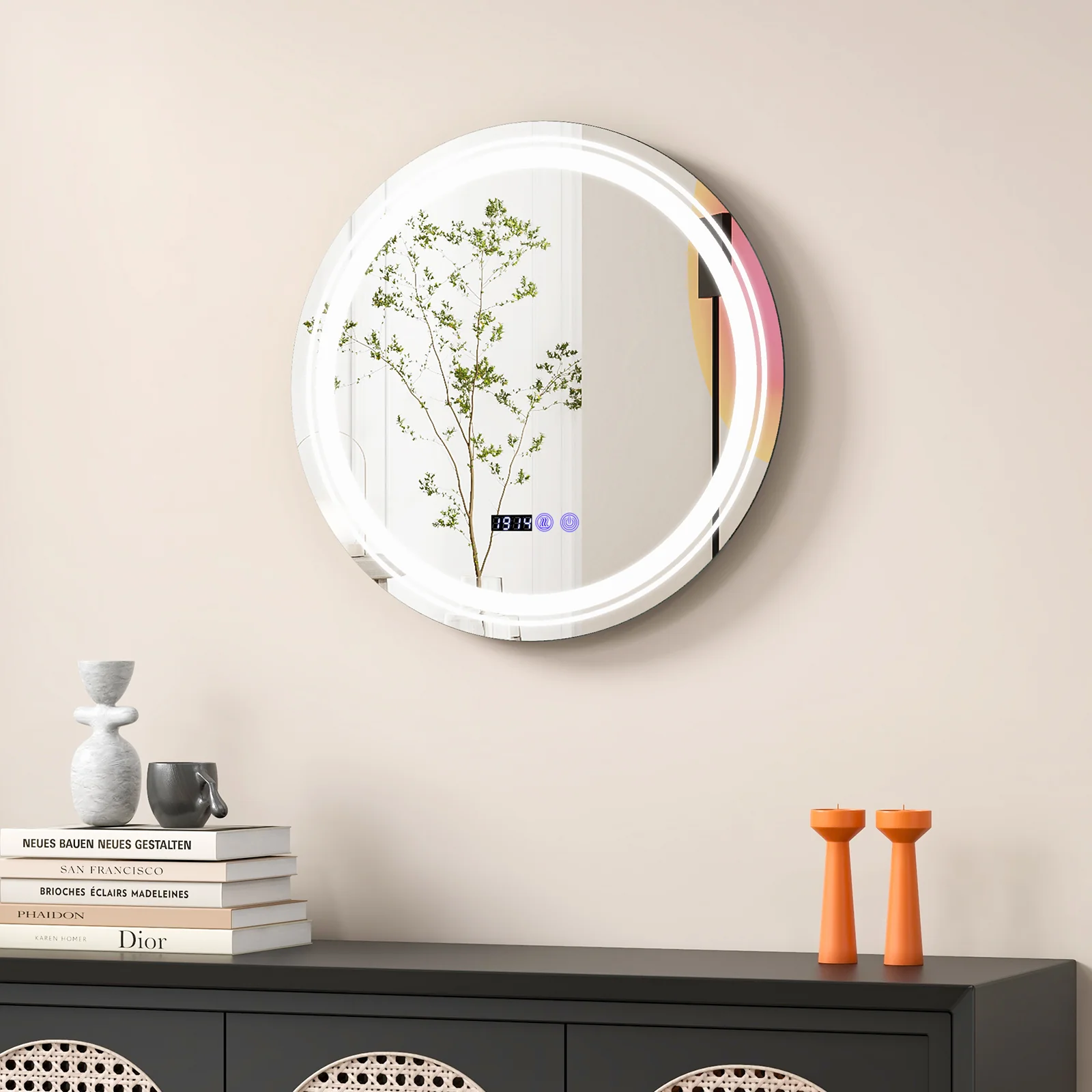 Anti-Fog Round LED Bathroom Mirror, S, 3 Color Lights, White - Image 3