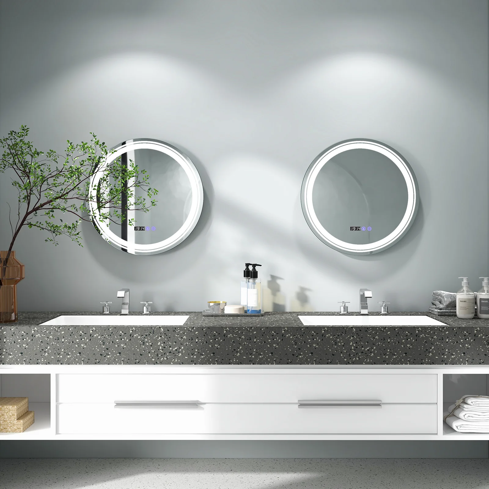 Anti-Fog Round LED Bathroom Mirror, S, 3 Color Lights, White - Image 6