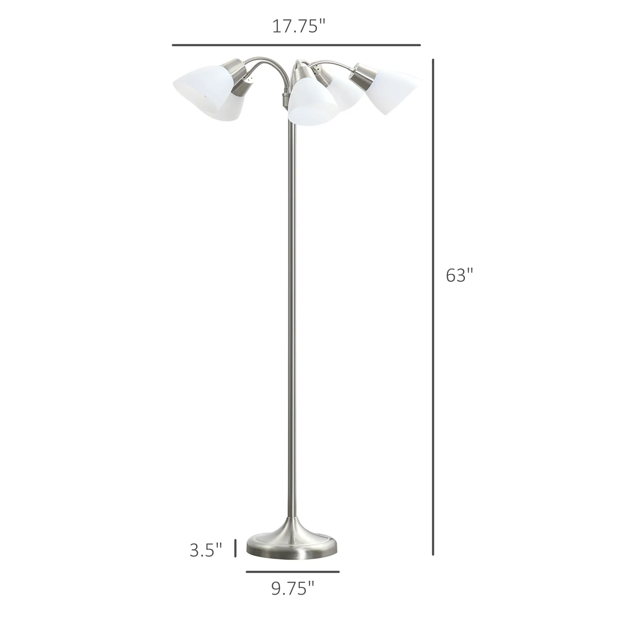 Arc Tree Floor Lamp with 5 Adjustable Rotating Lights, Modern Standing Gooseneck Reading Light for Living Room Bedroom Office, Satin Nickel - Image 3