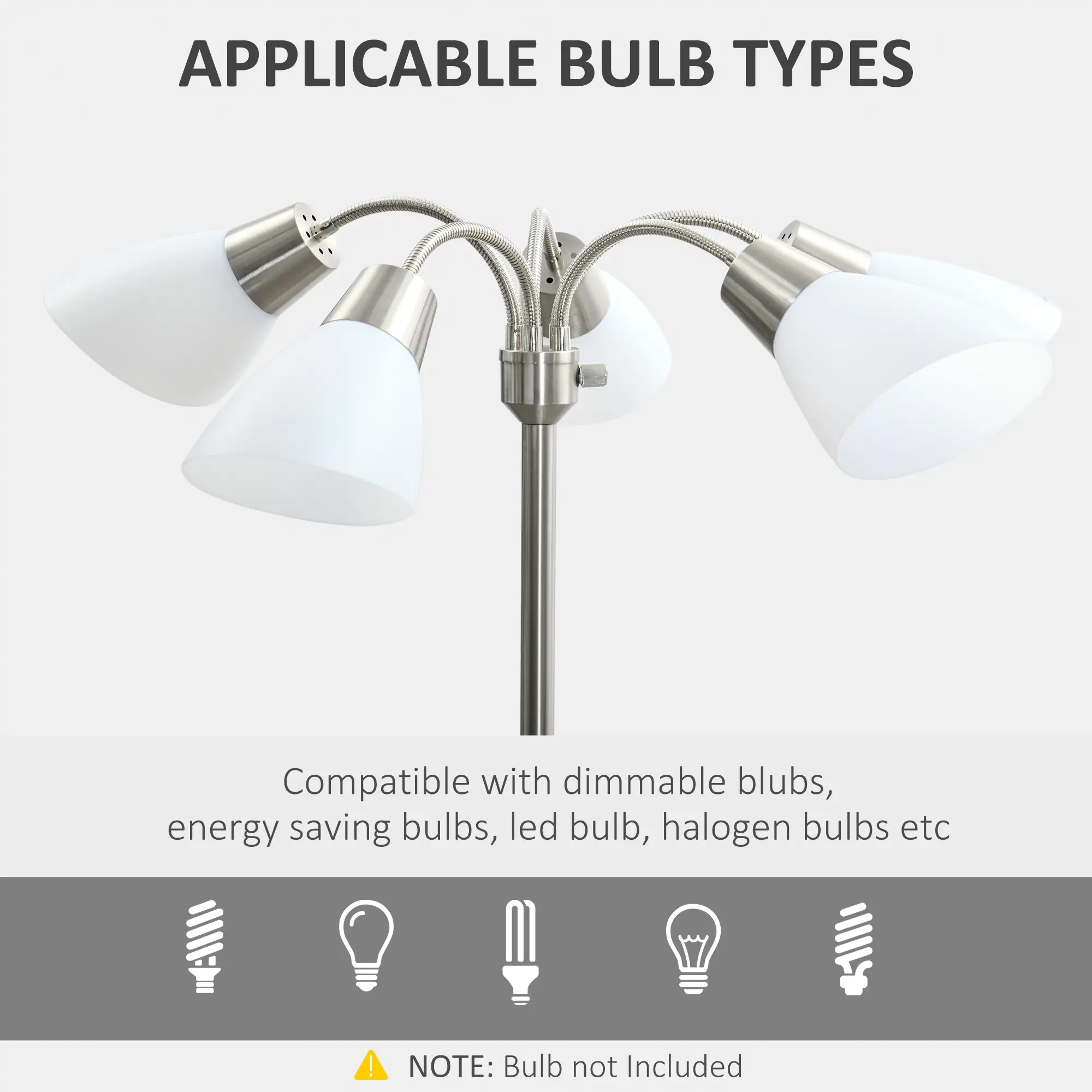 Arc Tree Floor Lamp with 5 Adjustable Rotating Lights, Modern Standing Gooseneck Reading Light for Living Room Bedroom Office, Satin Nickel - Image 7