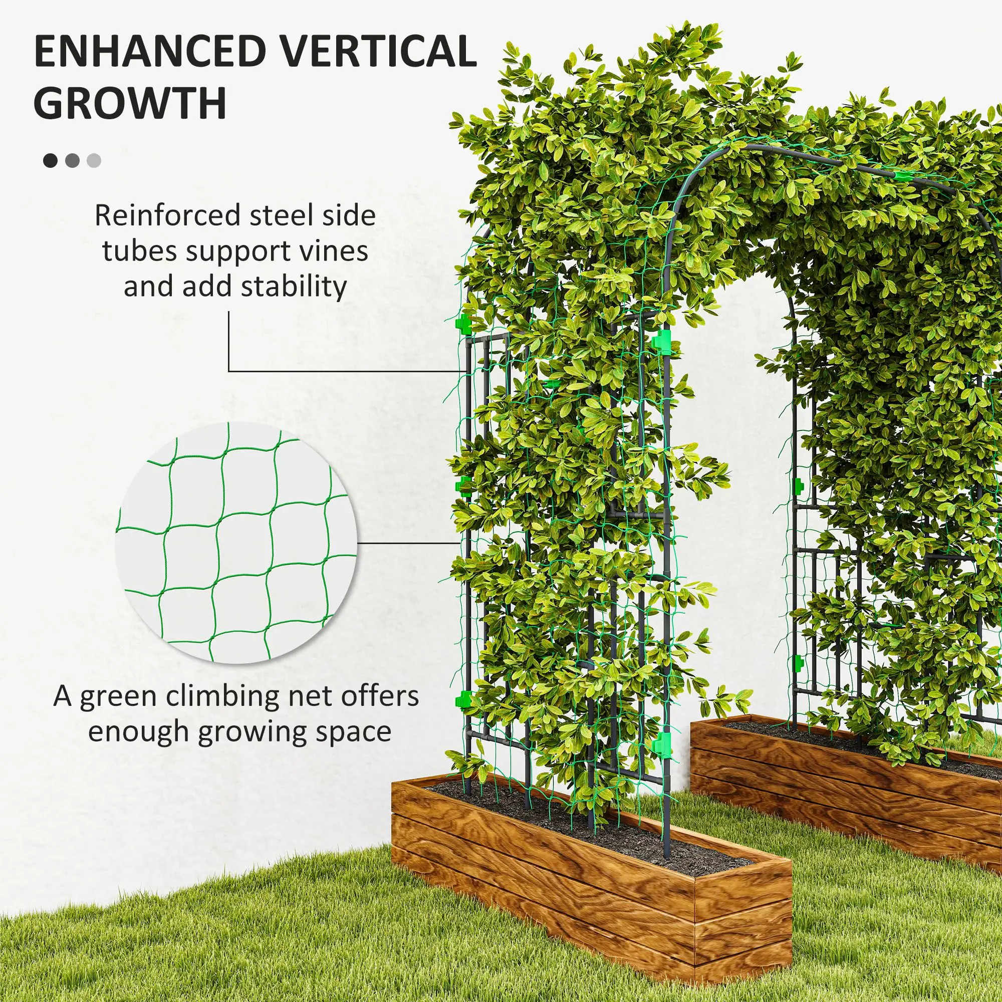 Arched Garden Trellis, 8 FT Tall Metal Plant Support with Netting - Image 5