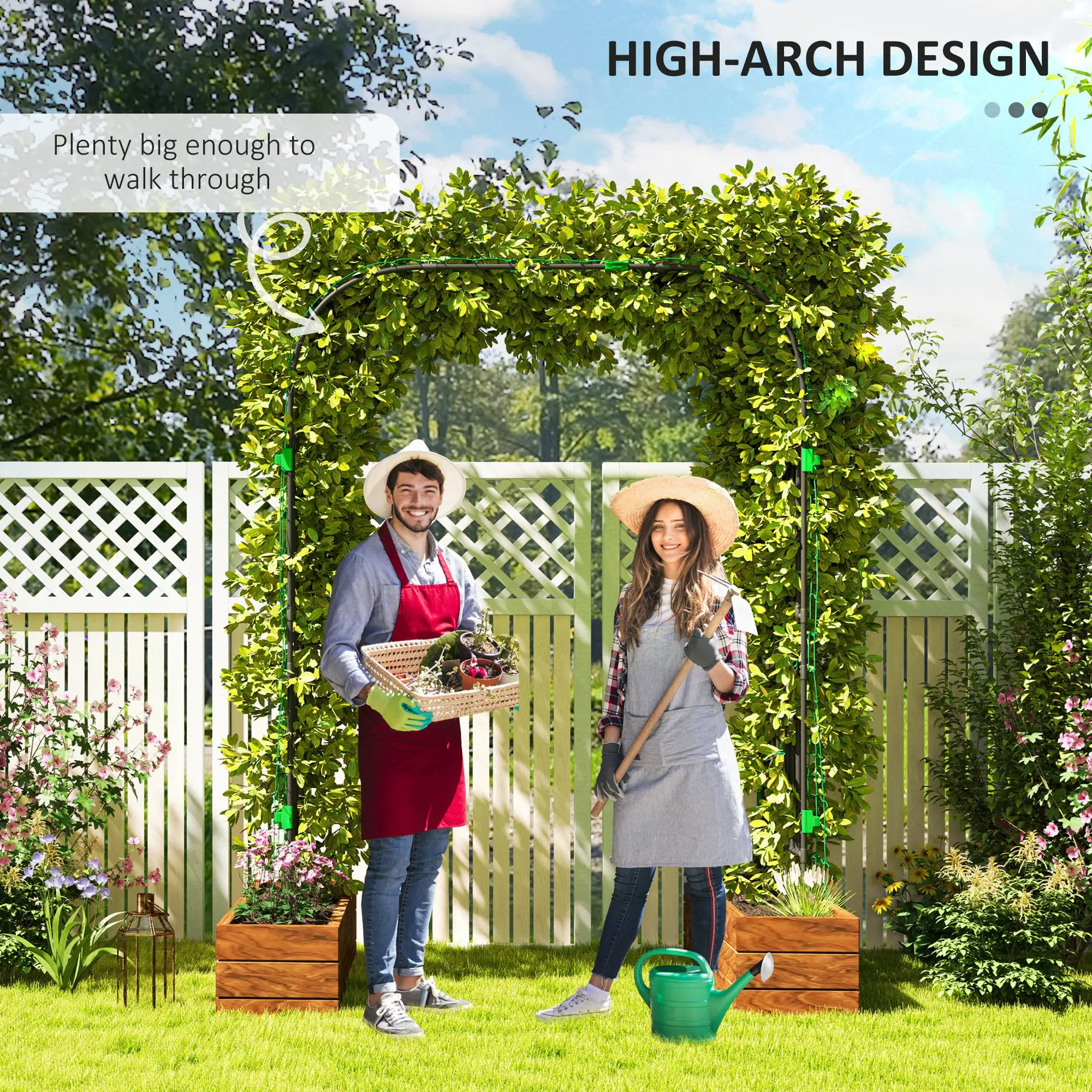 Arched Garden Trellis, 8 FT Tall Metal Plant Support with Netting - Image 7