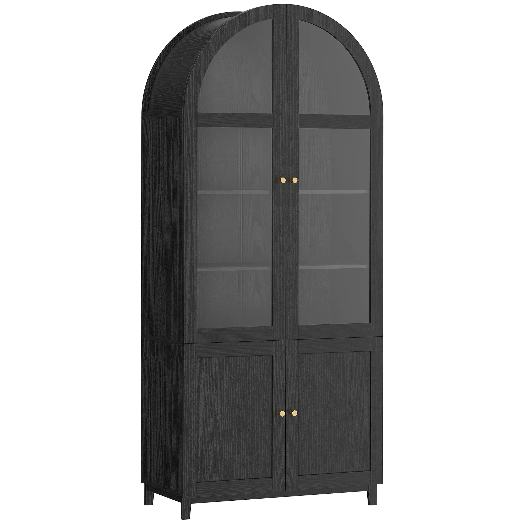 Arched Kitchen Pantry Cabinet, 71" Tall, Adjustable Shelves, Acrylic Doors, Black