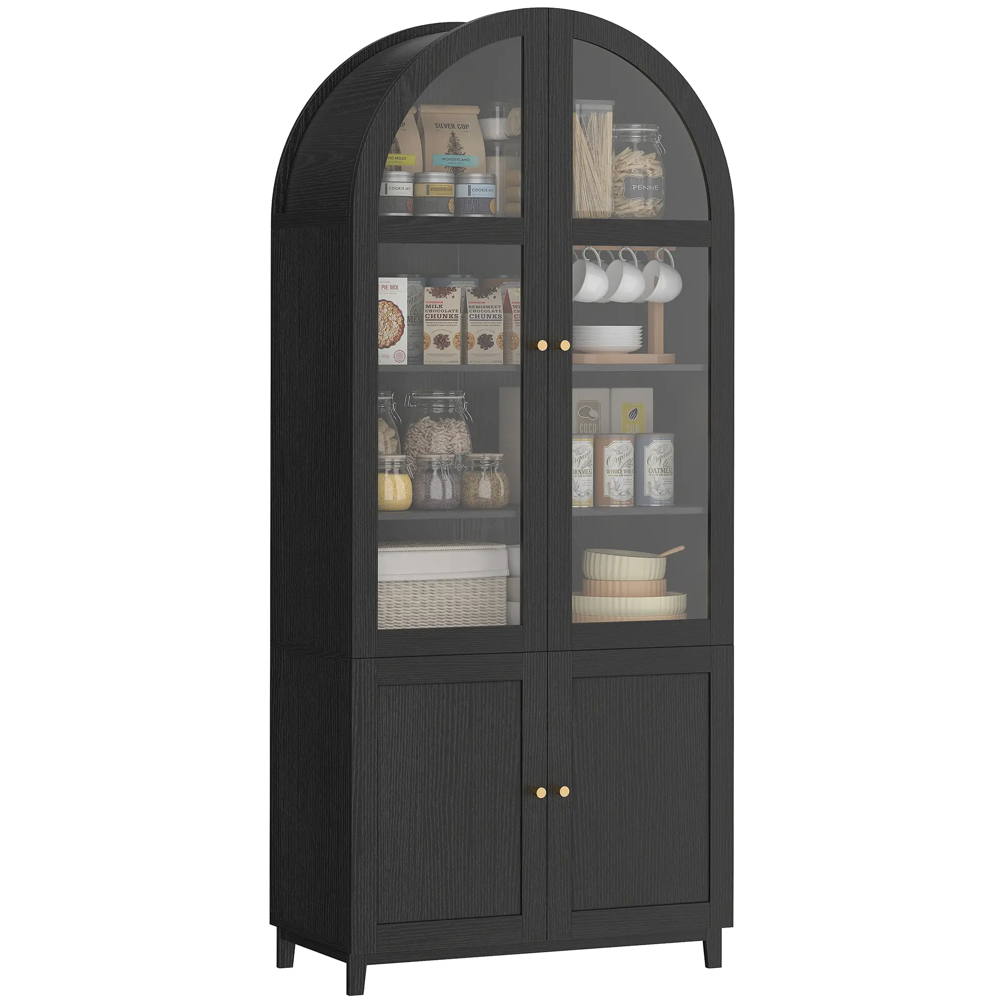 Arched Kitchen Pantry Cabinet, 71" Tall, Adjustable Shelves, Acrylic Doors, Black - Image 11