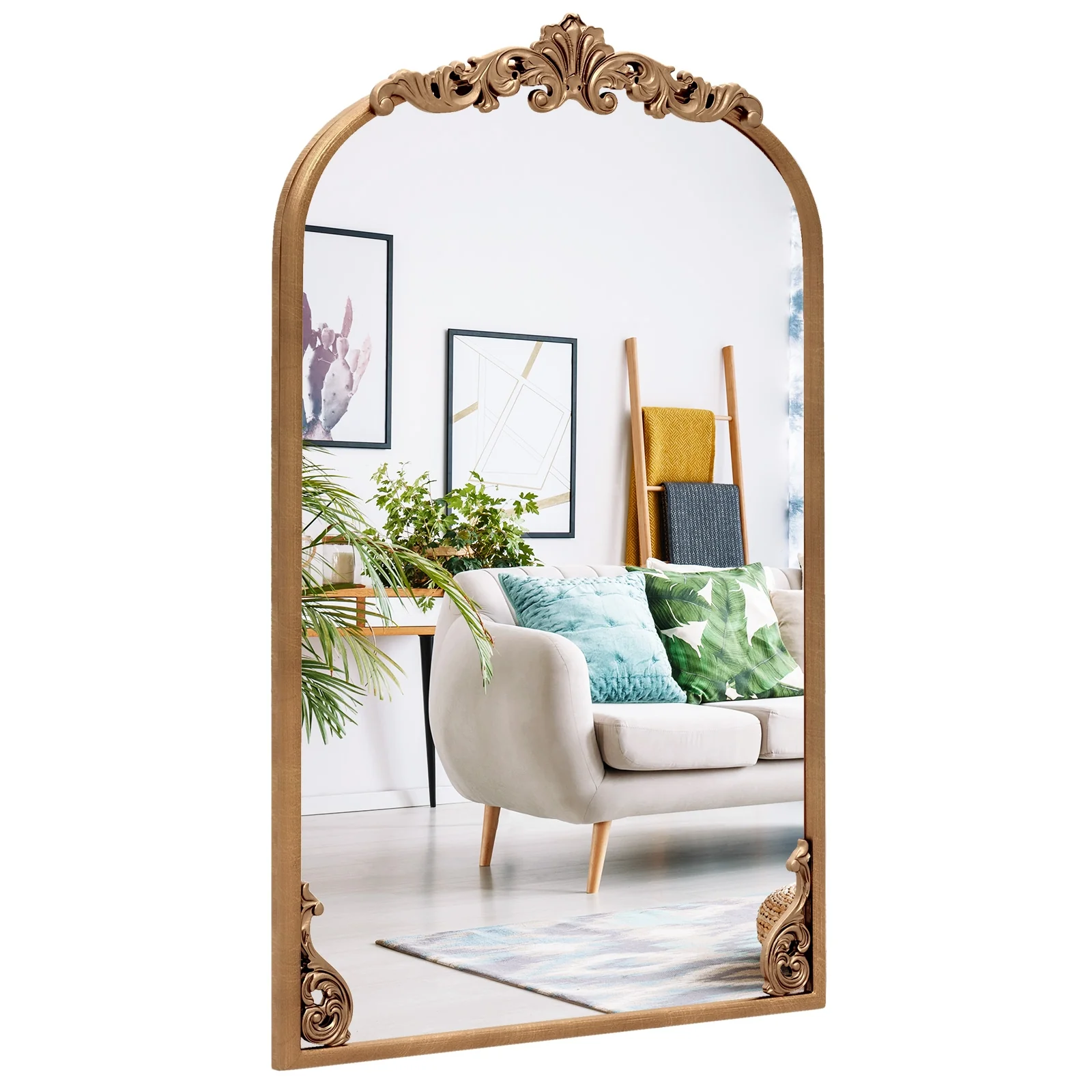 Arched Mirror, Vintage Ornate Baroque, Metal Frame, S, Gold - Image 4