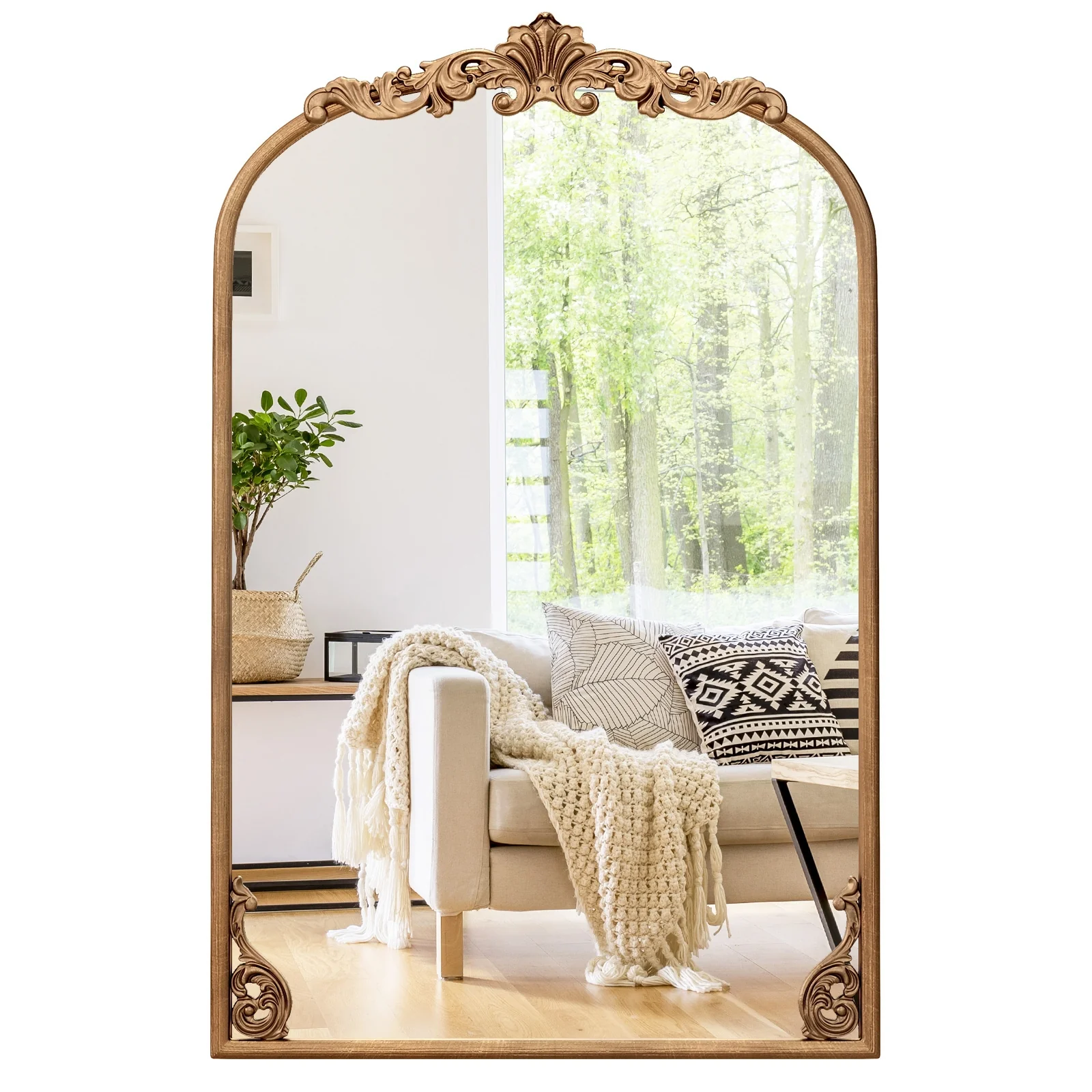 Arched Mirror, Vintage Ornate Baroque, Metal Frame, S, Gold - Image 9