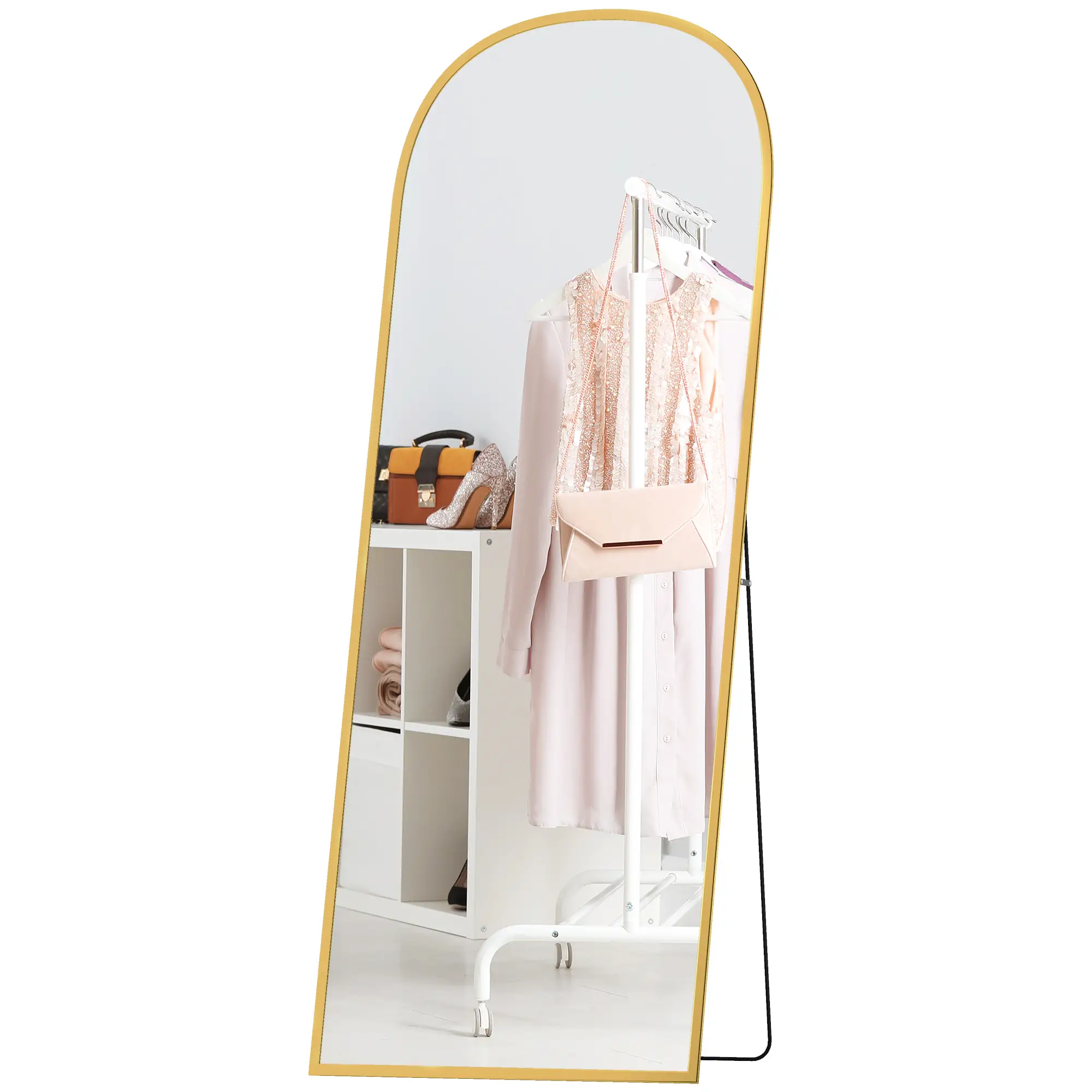 Arched Standing Mirror, 64" x 24", Full Length Mirror, Gold