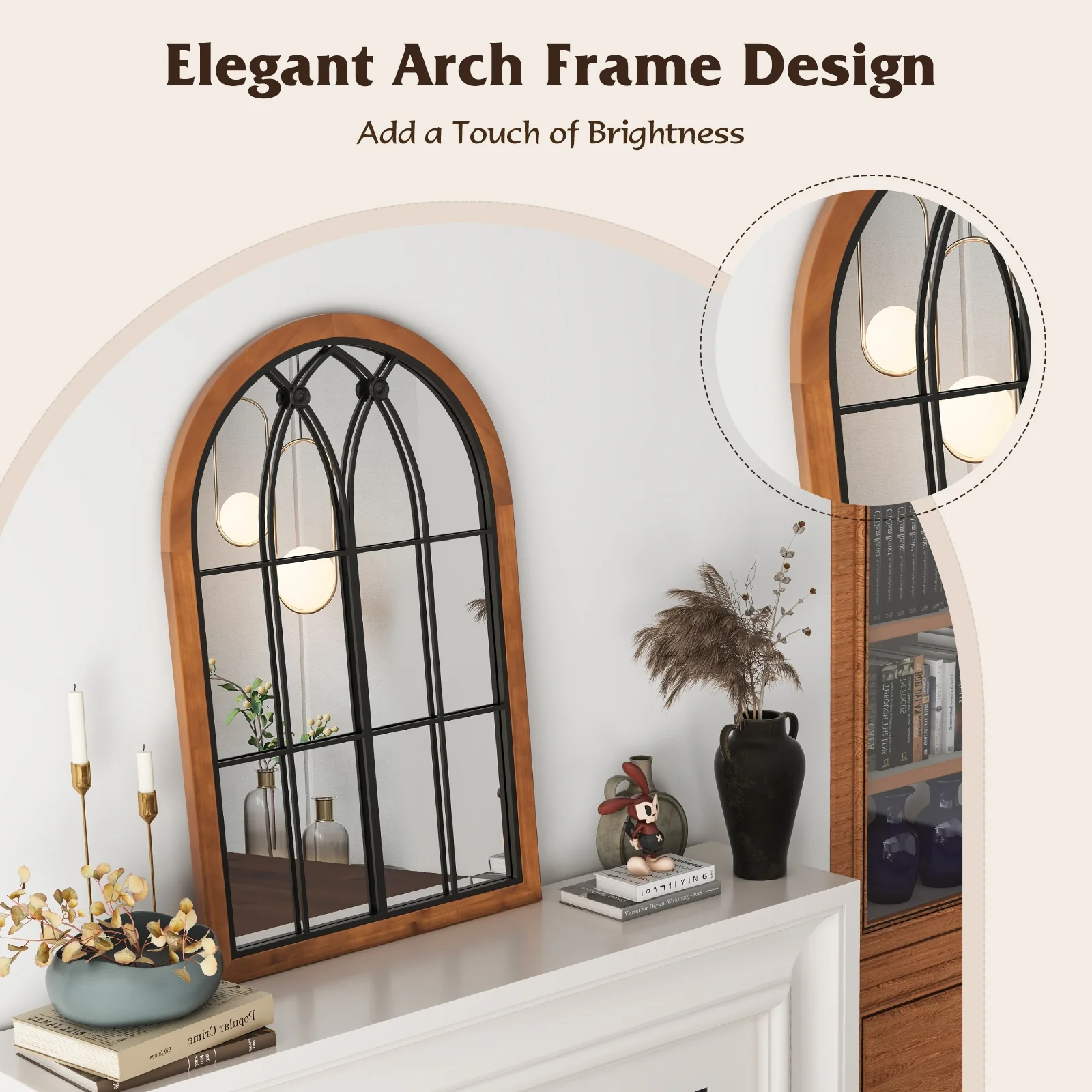 Arched Window Mirror With Back Board, Natural - Image 10