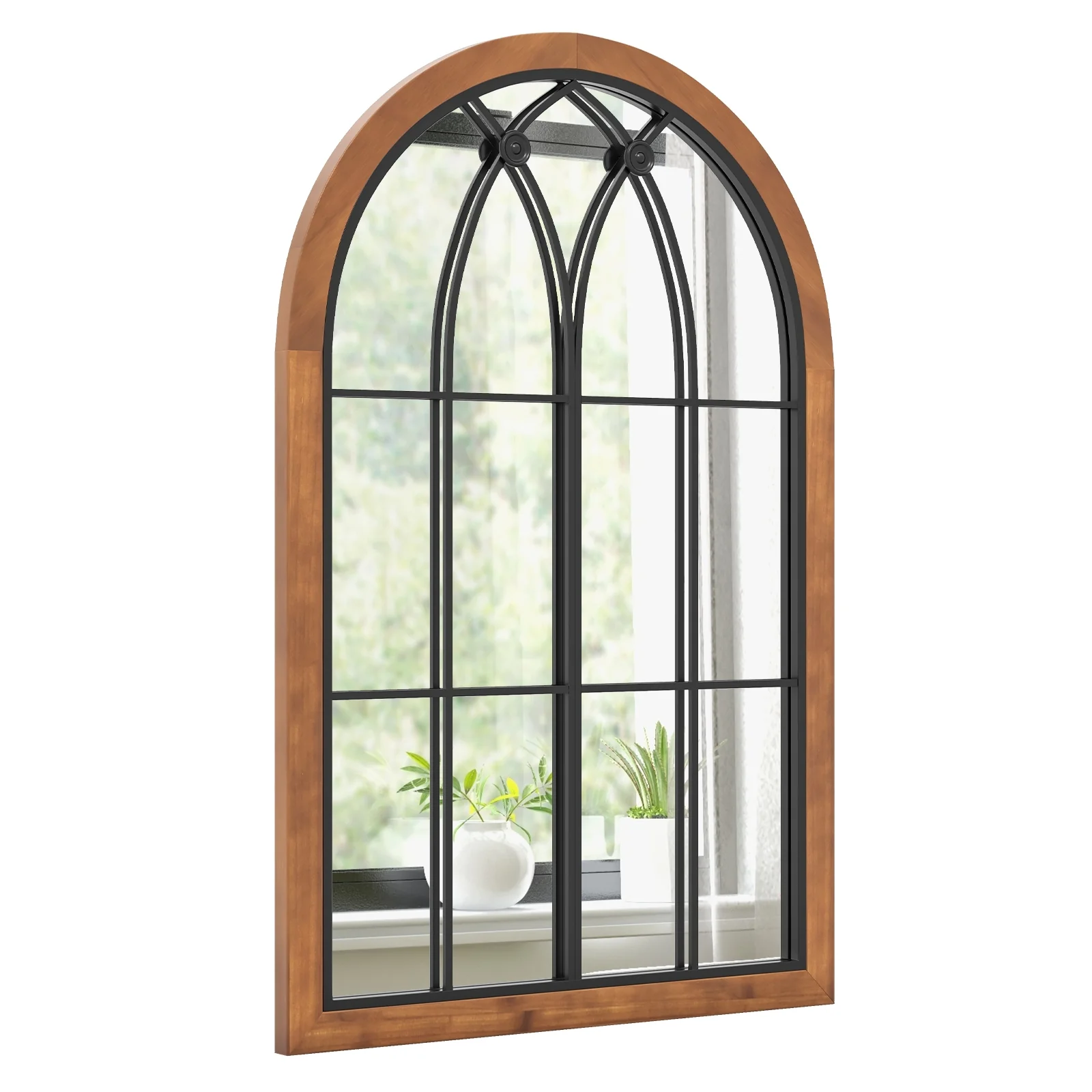 Arched Window Mirror With Back Board, Natural - Image 5