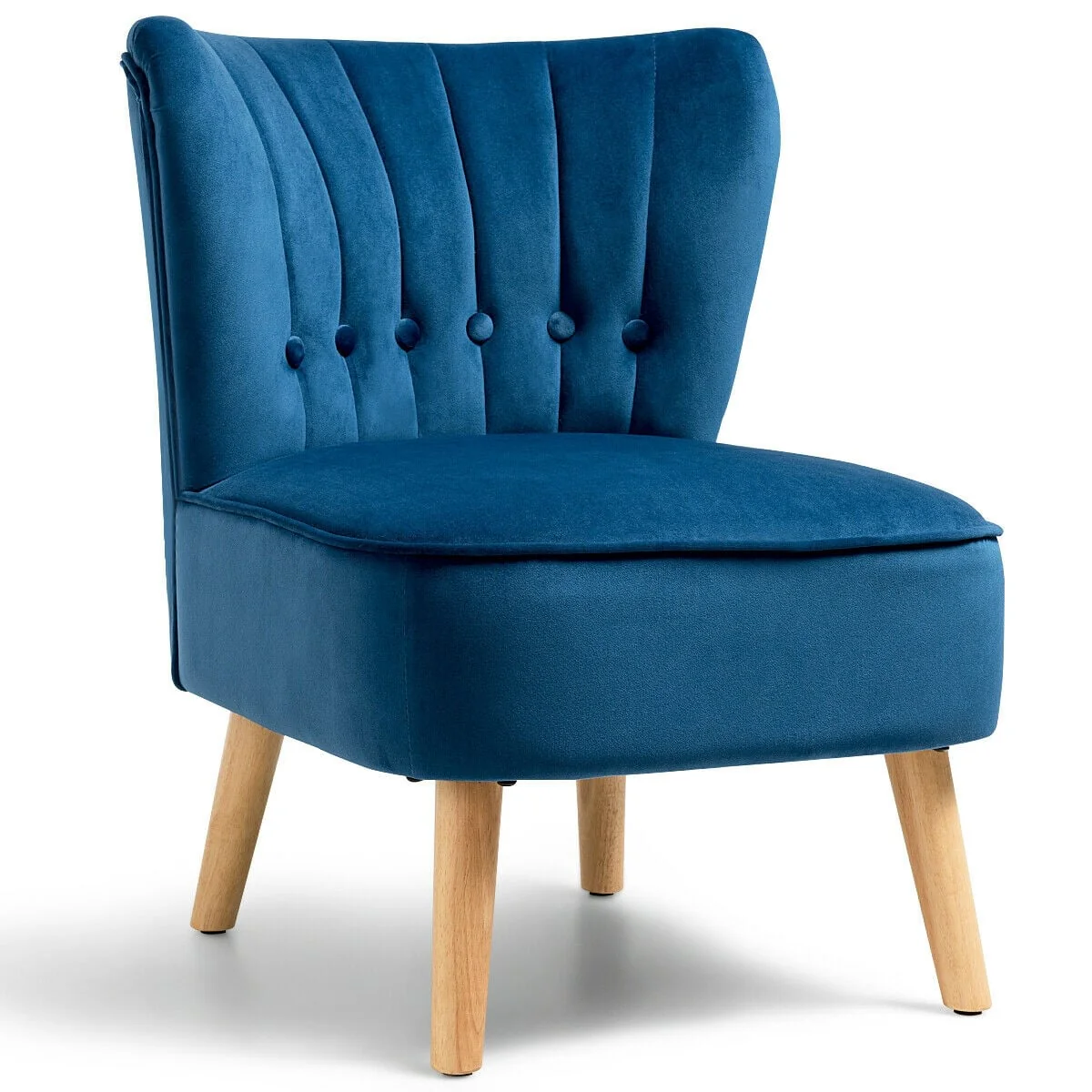 Armless Accent Chair, Tufted Velvet, Blue