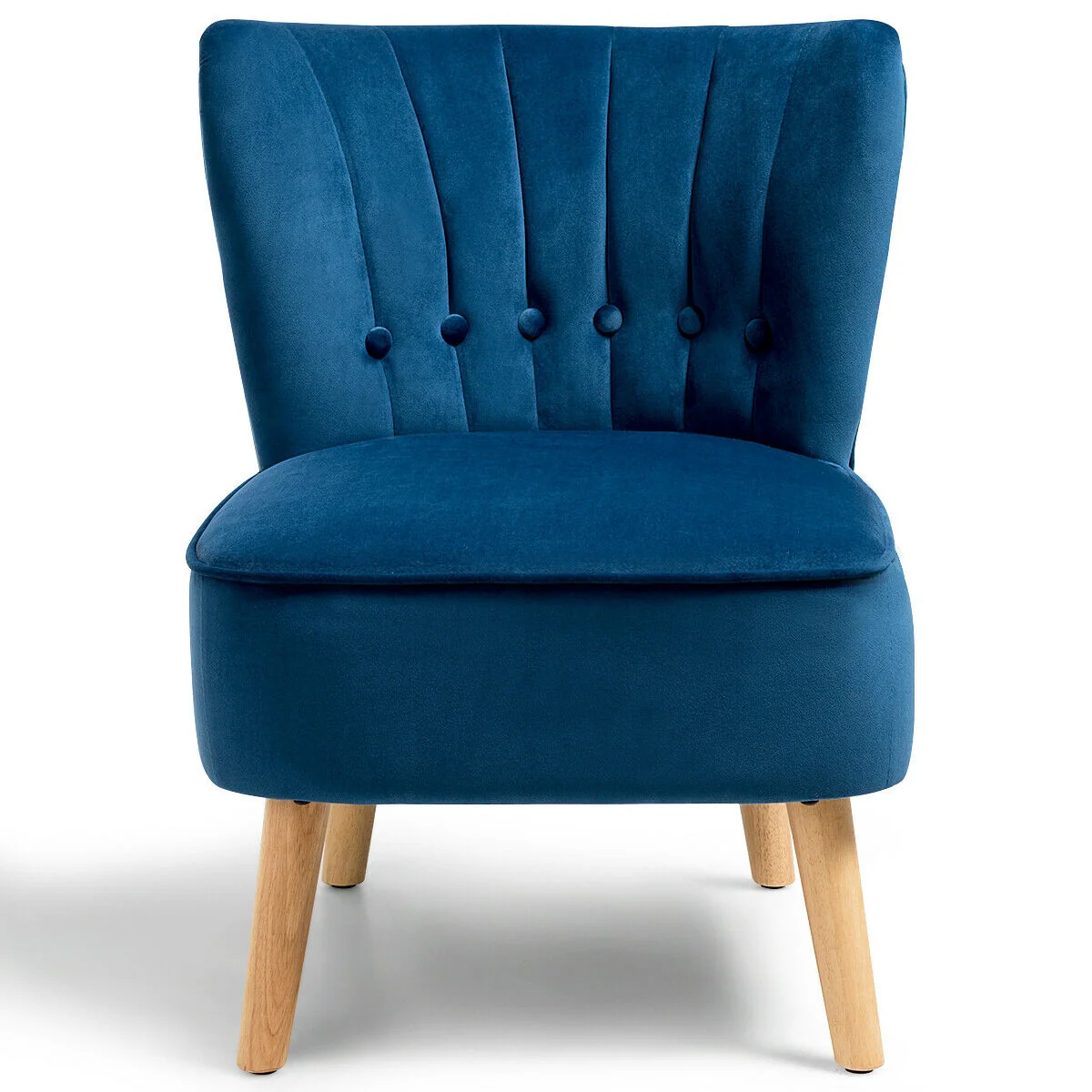 Armless Accent Chair, Tufted Velvet, Blue - Image 6
