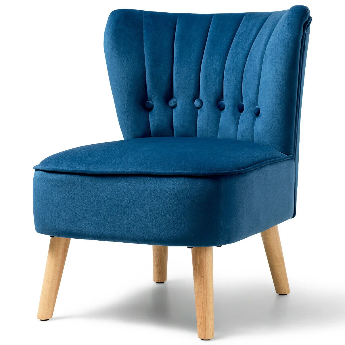 Armless Accent Chair, Tufted Velvet, Blue - Image 7