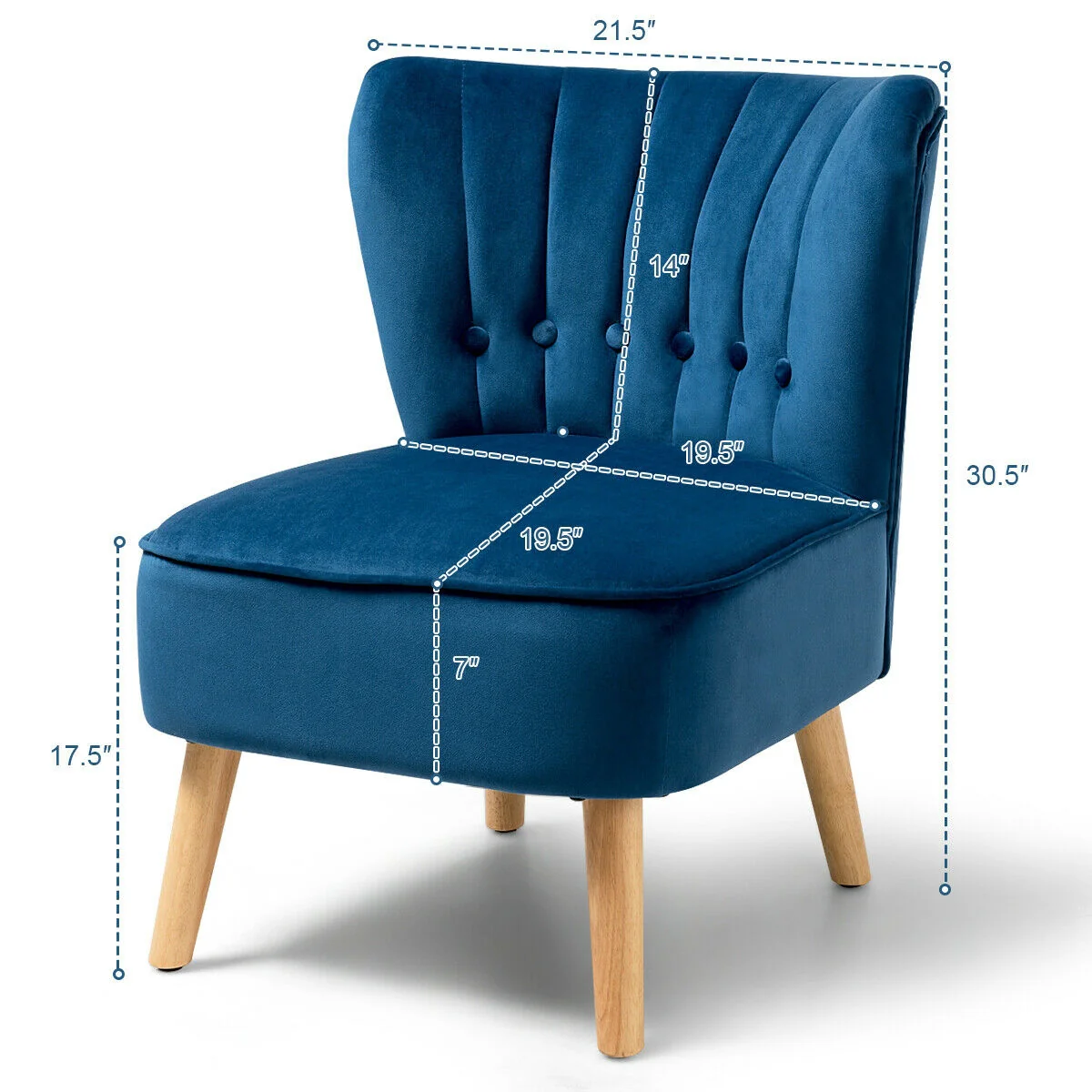 Armless Accent Chair, Tufted Velvet, Blue - Image 9