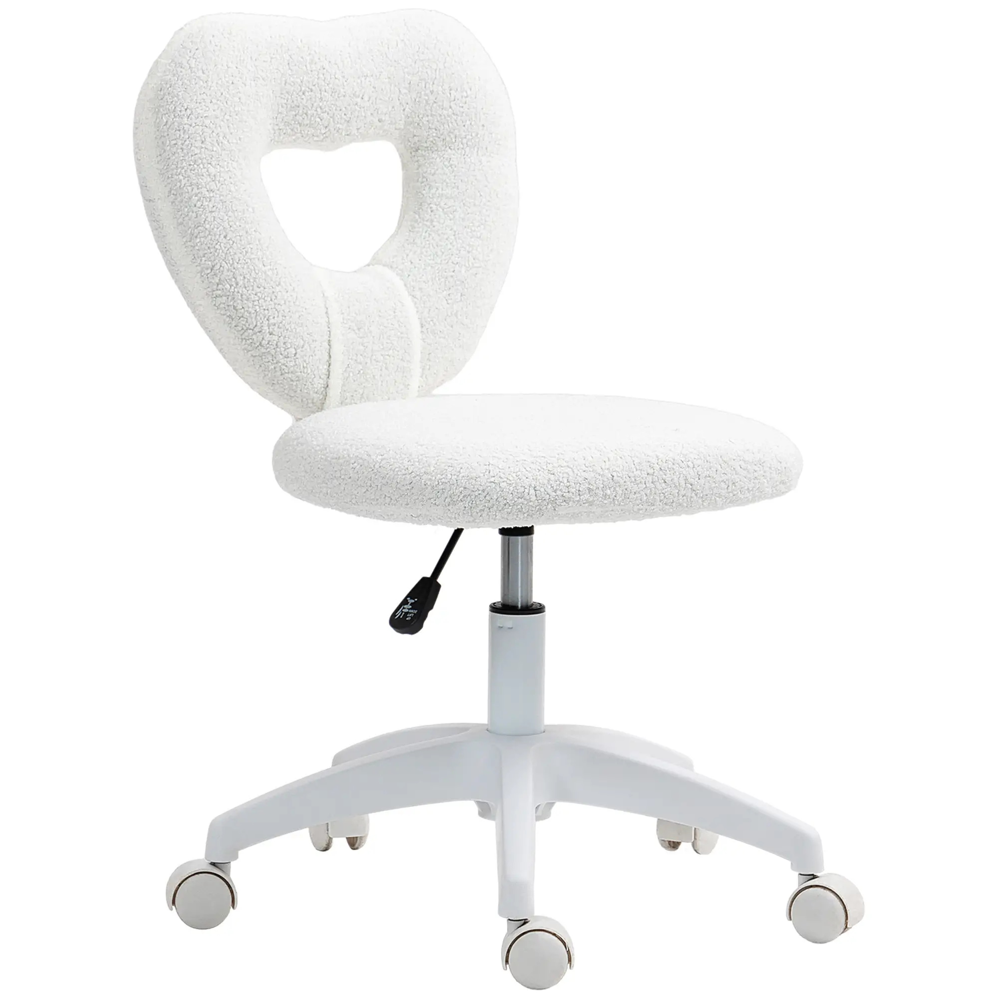 Armless Computer Desk Chair, Office Task Chair, Teddy Fleece, White