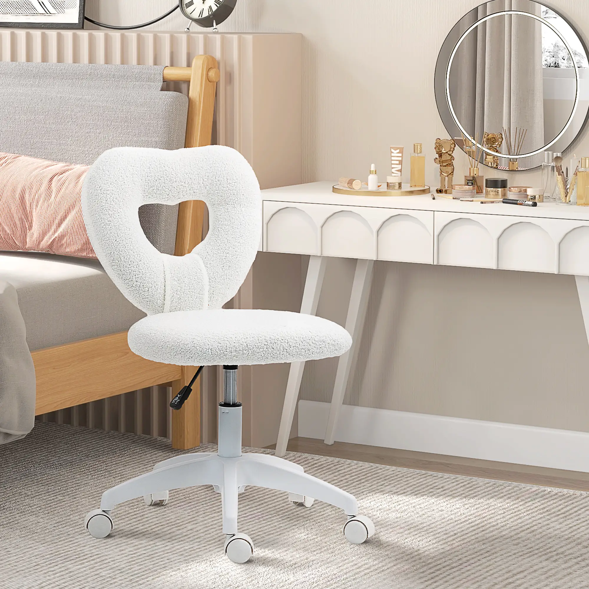 Armless Computer Desk Chair, Office Task Chair, Teddy Fleece, White - Image 10