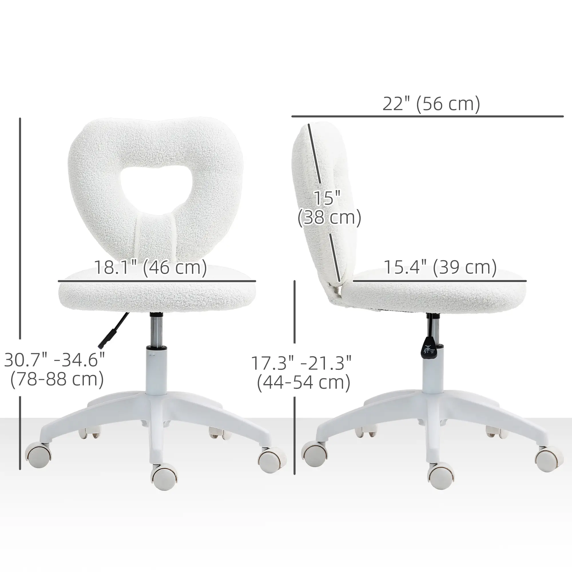 Armless Computer Desk Chair, Office Task Chair, Teddy Fleece, White - Image 3