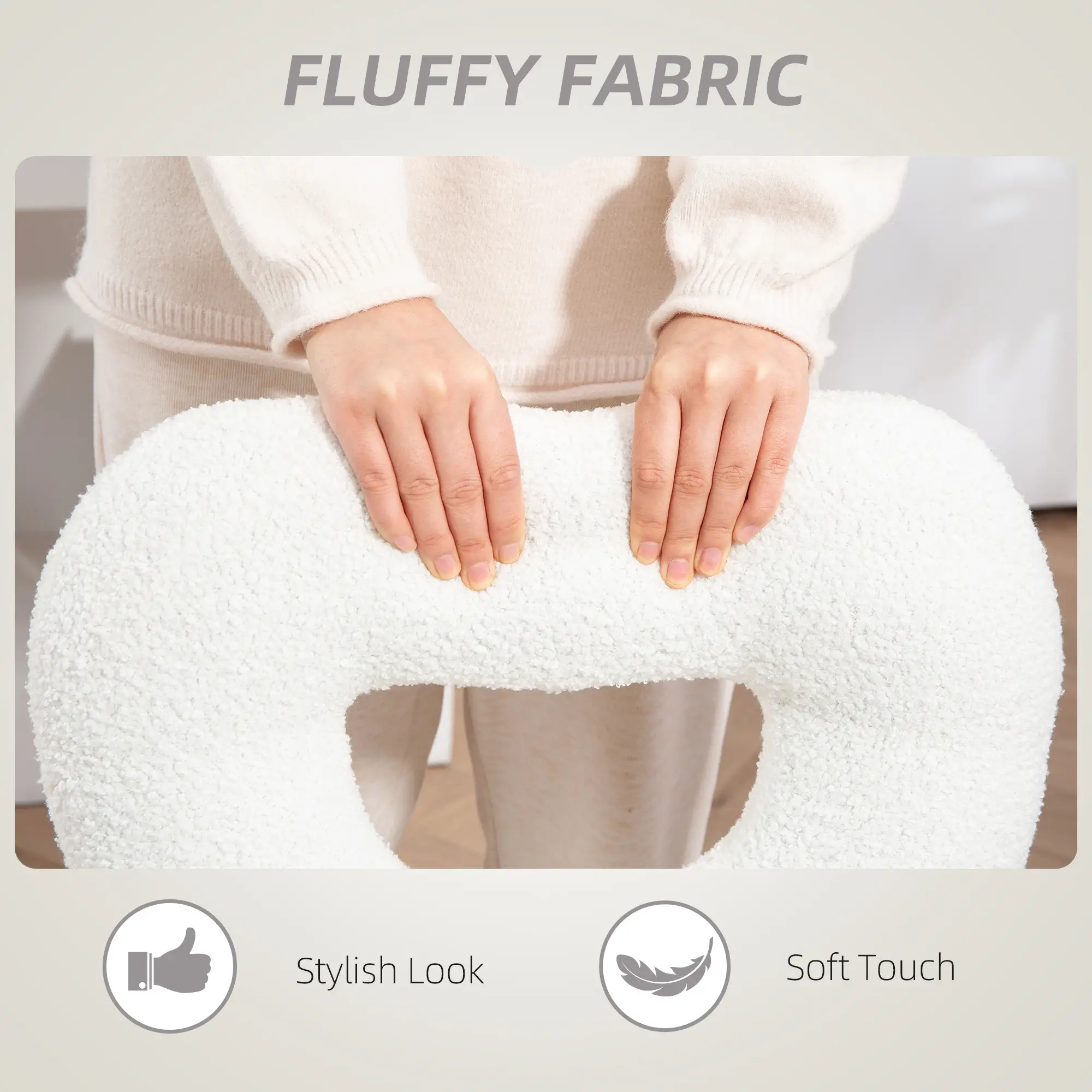 Armless Computer Desk Chair, Office Task Chair, Teddy Fleece, White - Image 5