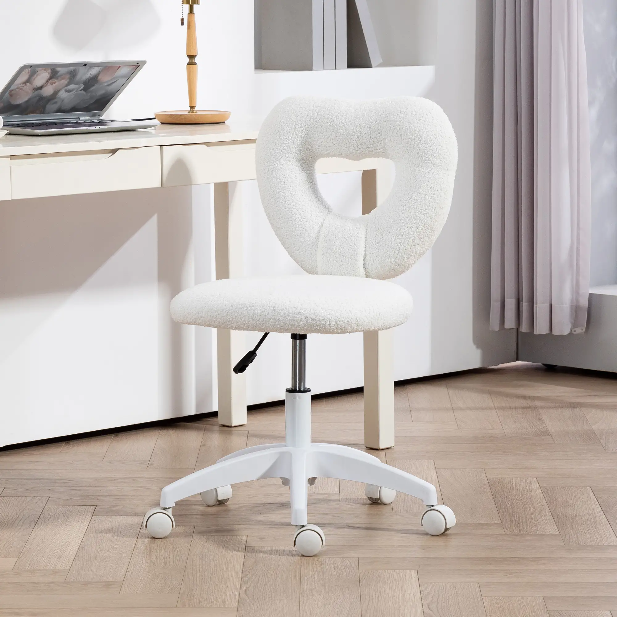 Armless Computer Desk Chair, Office Task Chair, Teddy Fleece, White - Image 8