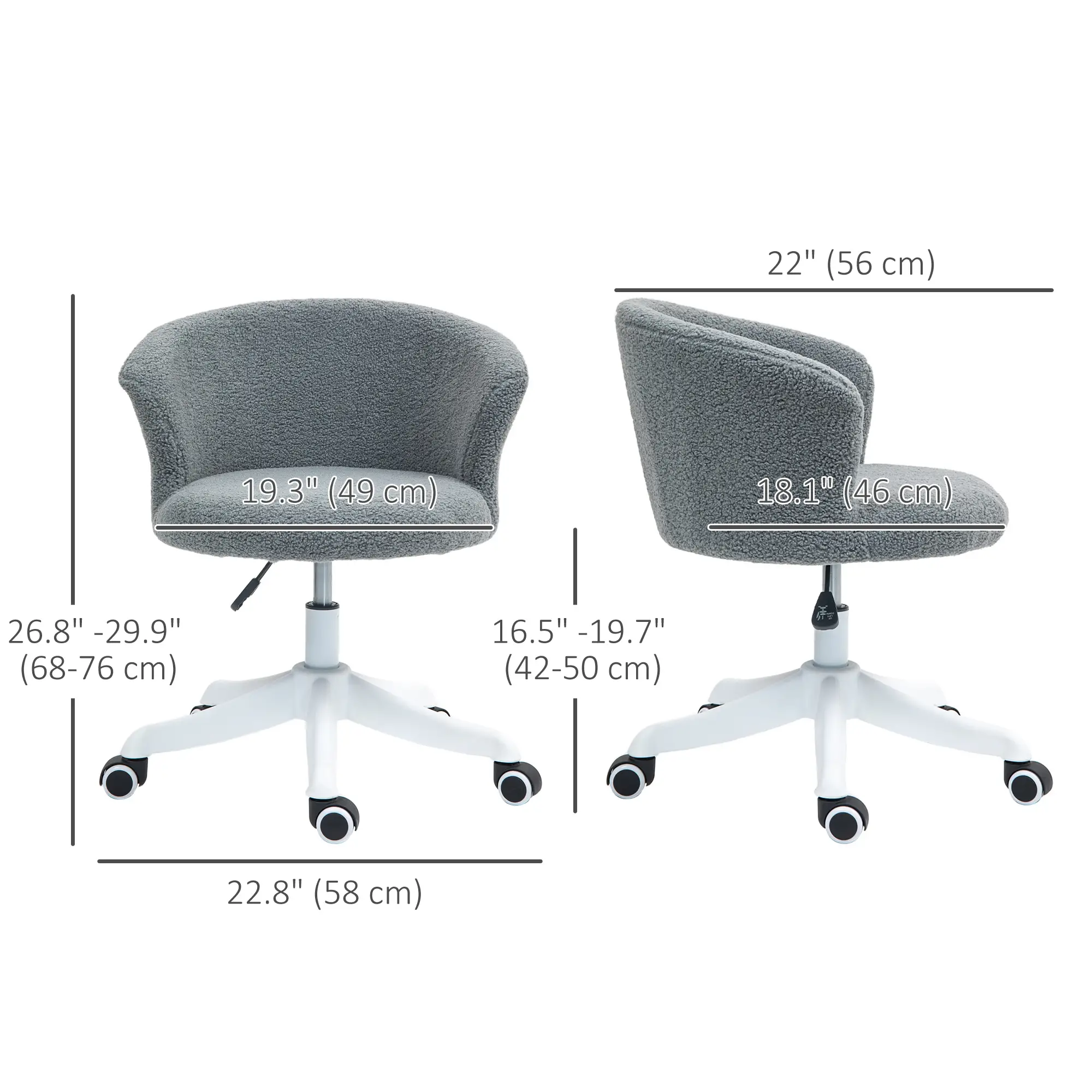 Armless Office Chair, Adjustable Height, Swivel Wheels, Mid Back, Grey - Image 3