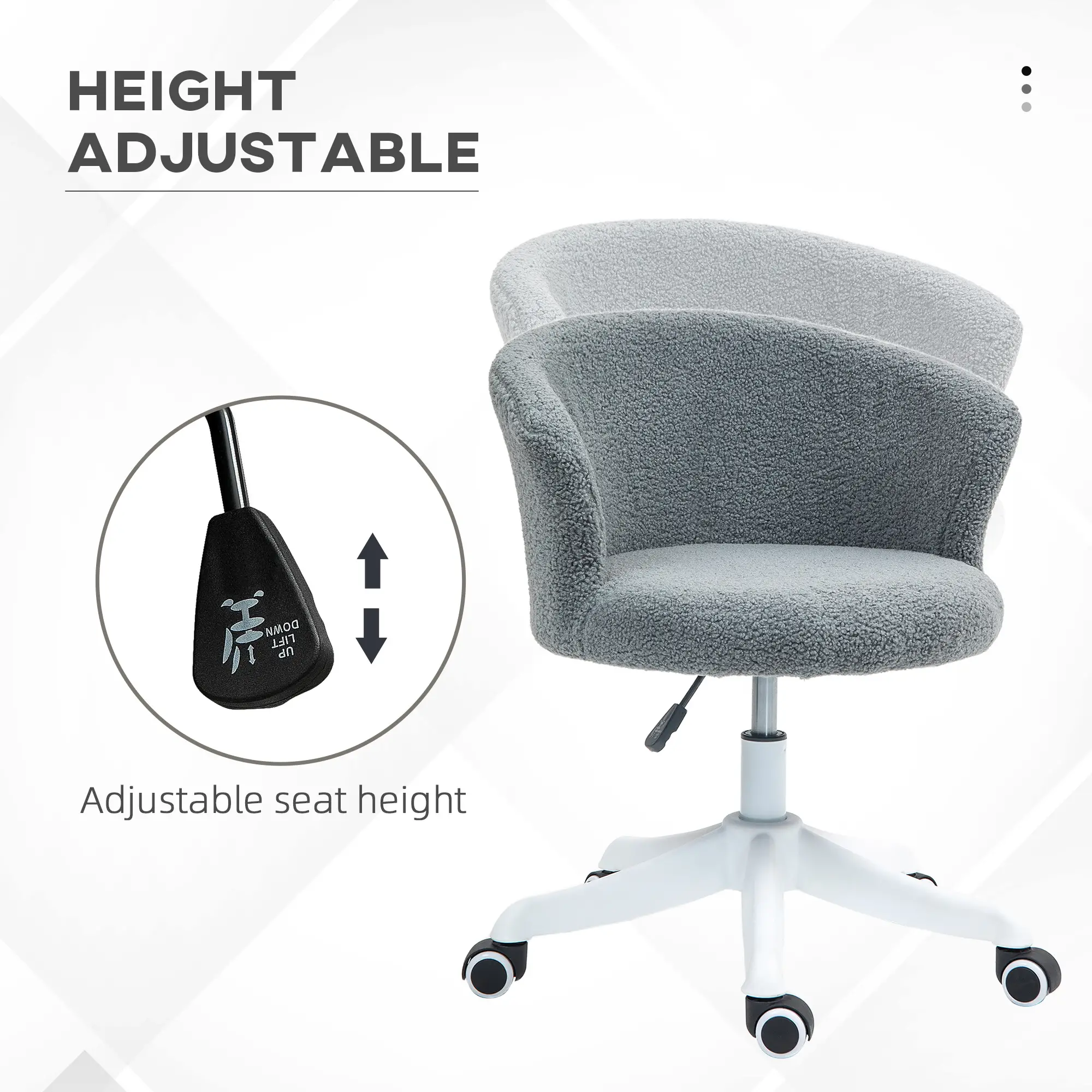 Armless Office Chair, Adjustable Height, Swivel Wheels, Mid Back, Grey - Image 4