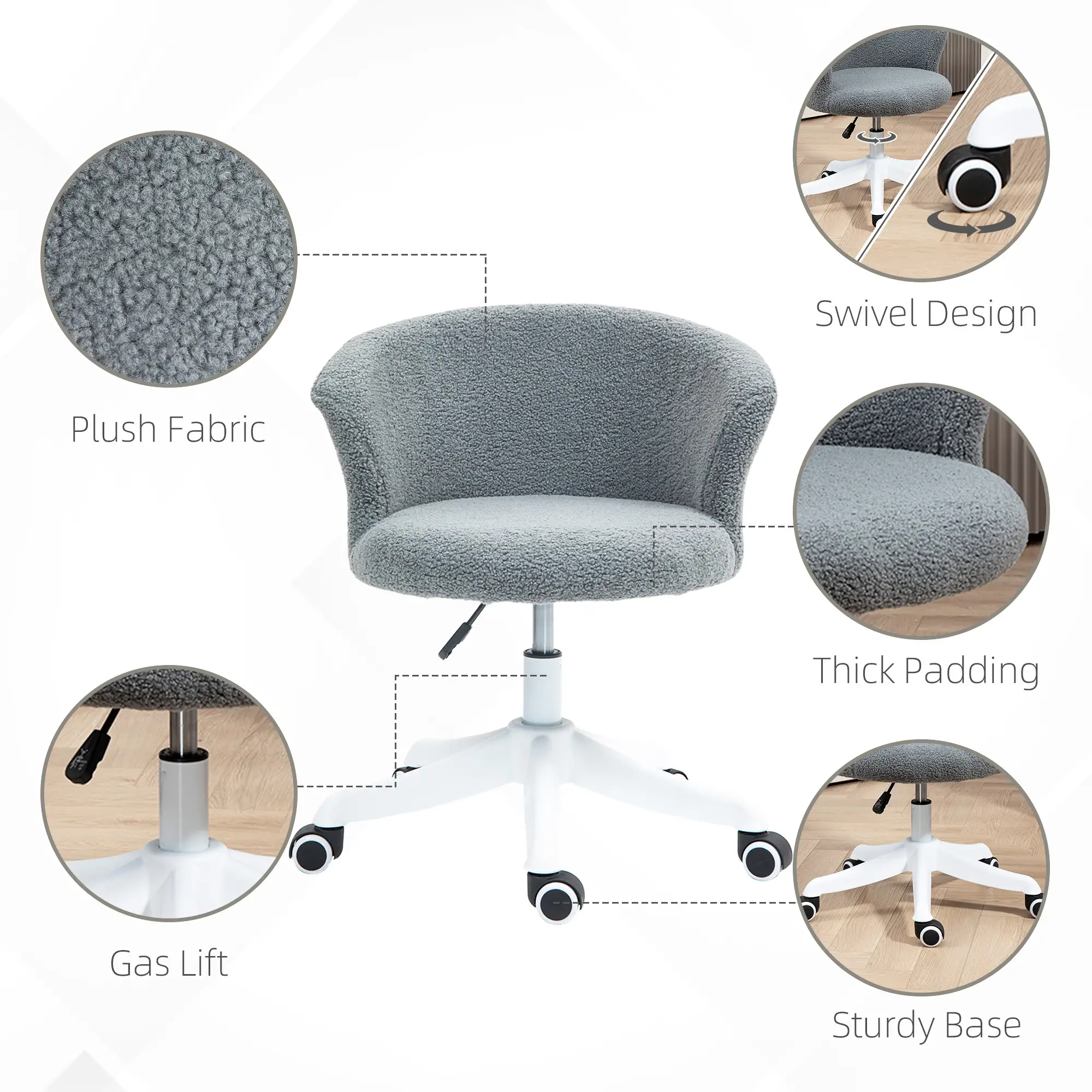 Armless Office Chair, Adjustable Height, Swivel Wheels, Mid Back, Grey - Image 5