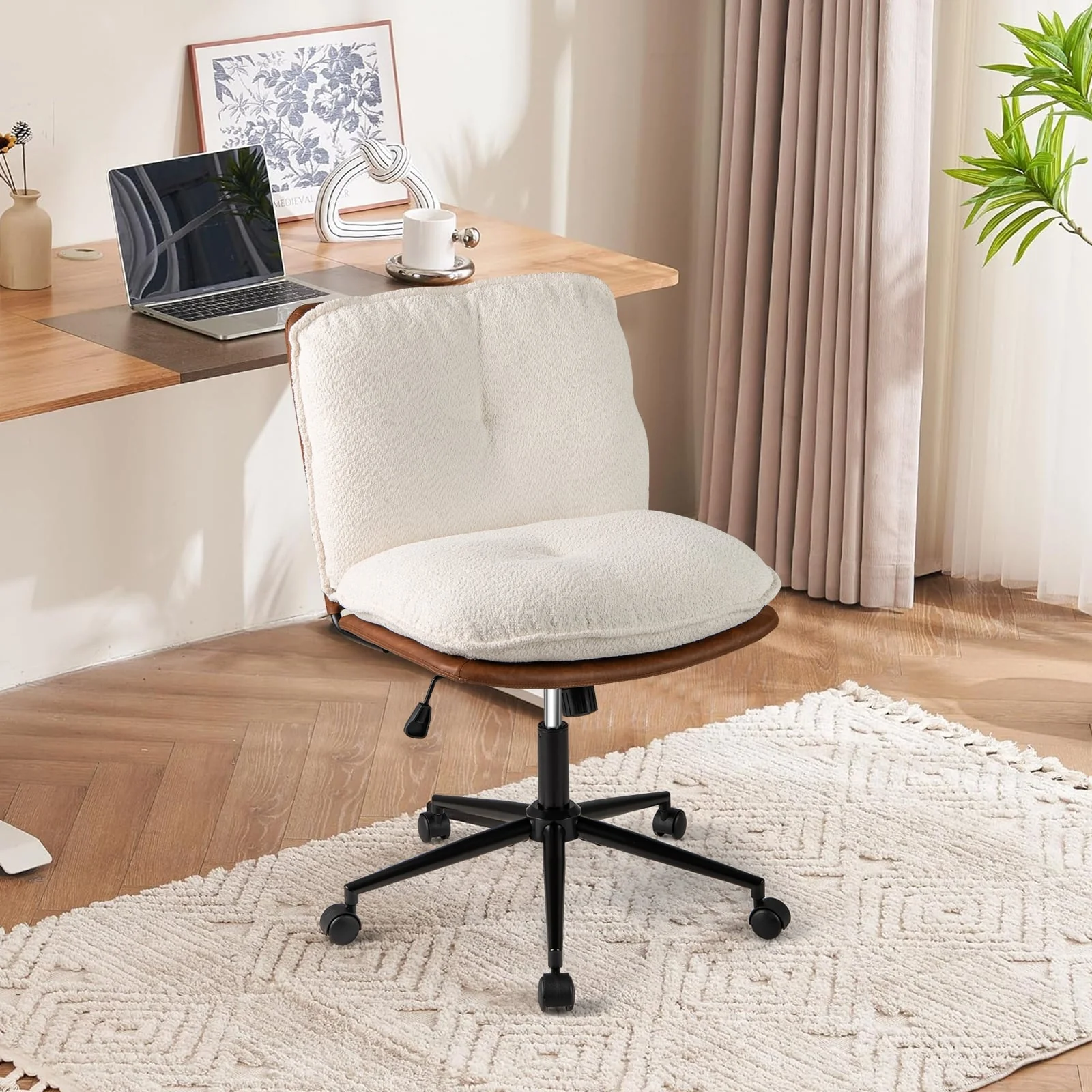Armless Office Chair With Rocking Backrest, White - Image 2